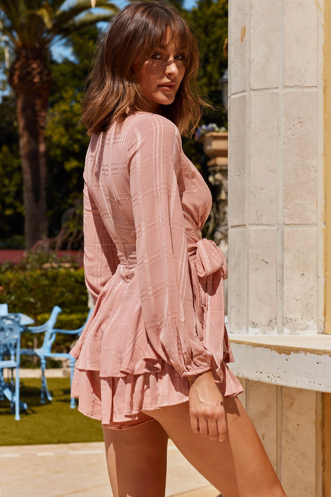 Maddox Fit & Flare Long Sleeve Romper Blush - Sonourner