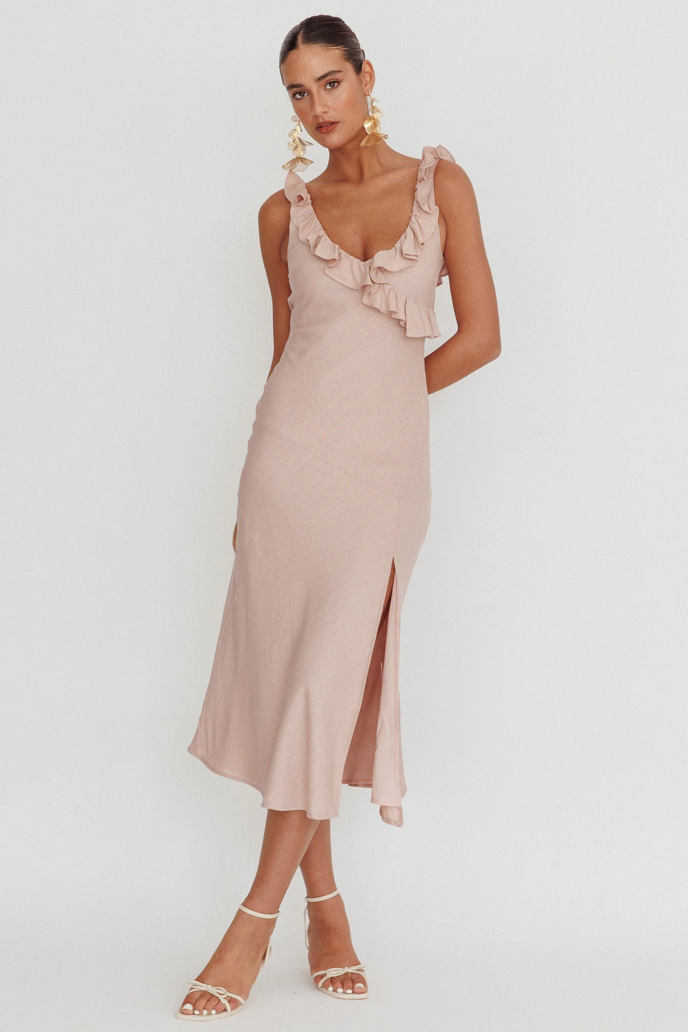 Alba Frill Trim Midi Dress Baby Blush - Sonourner