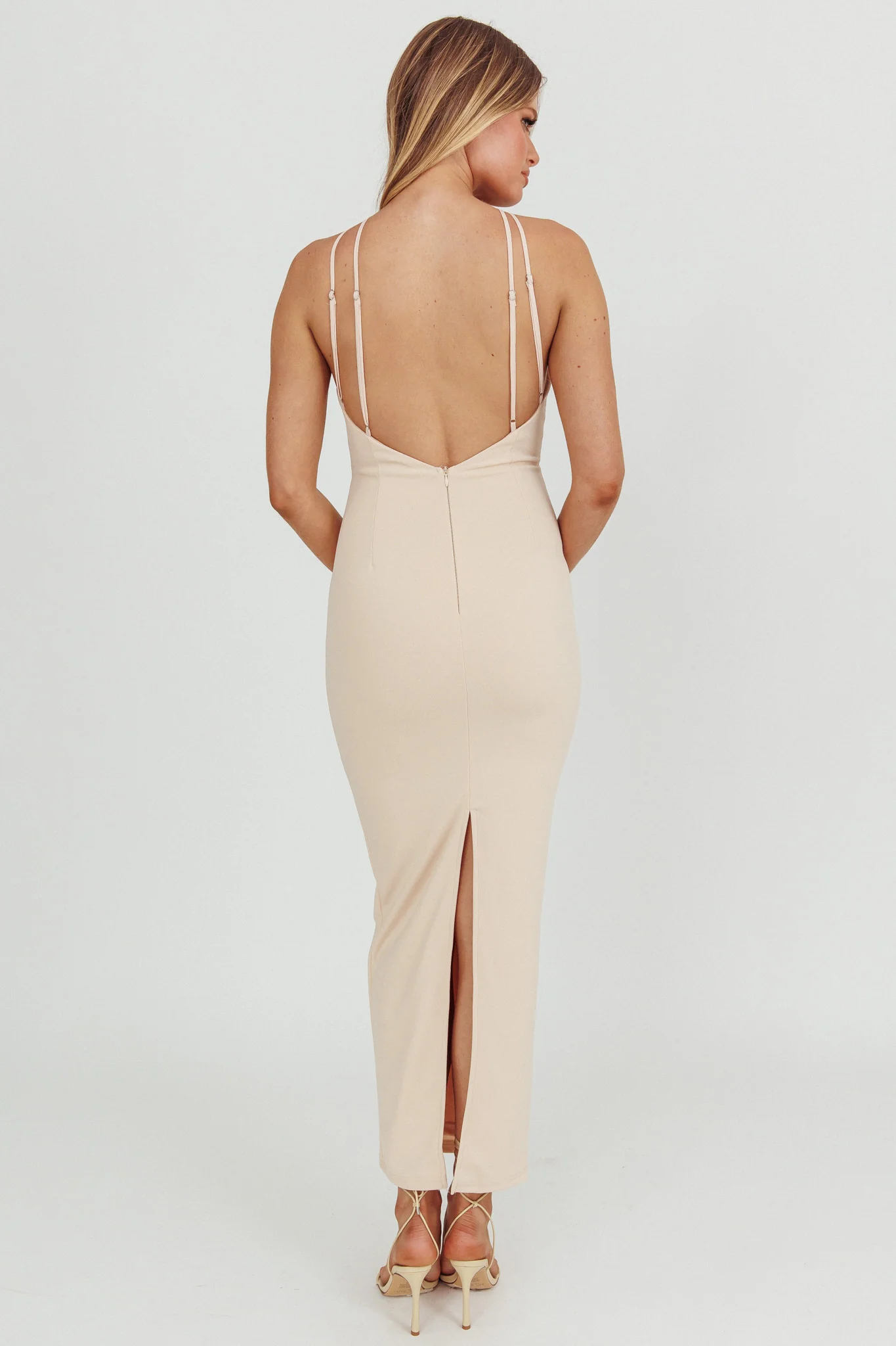 Feels Good Backless Bodycon Maxi Dress Cream - Sonourner