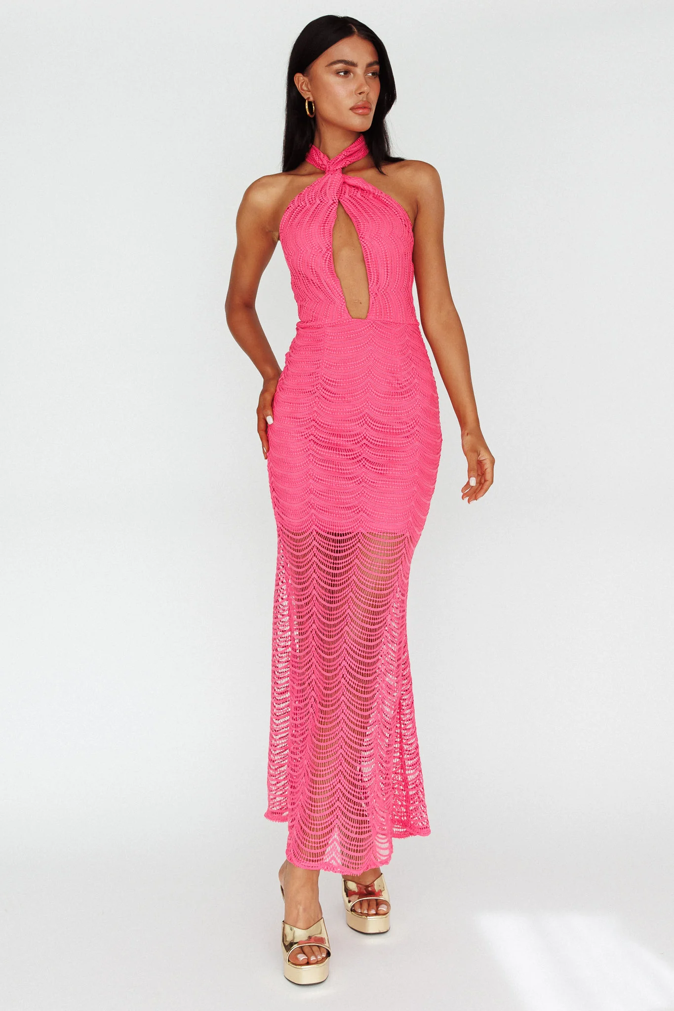 Costa Halterneck Midi Dress Pink - Sonourner