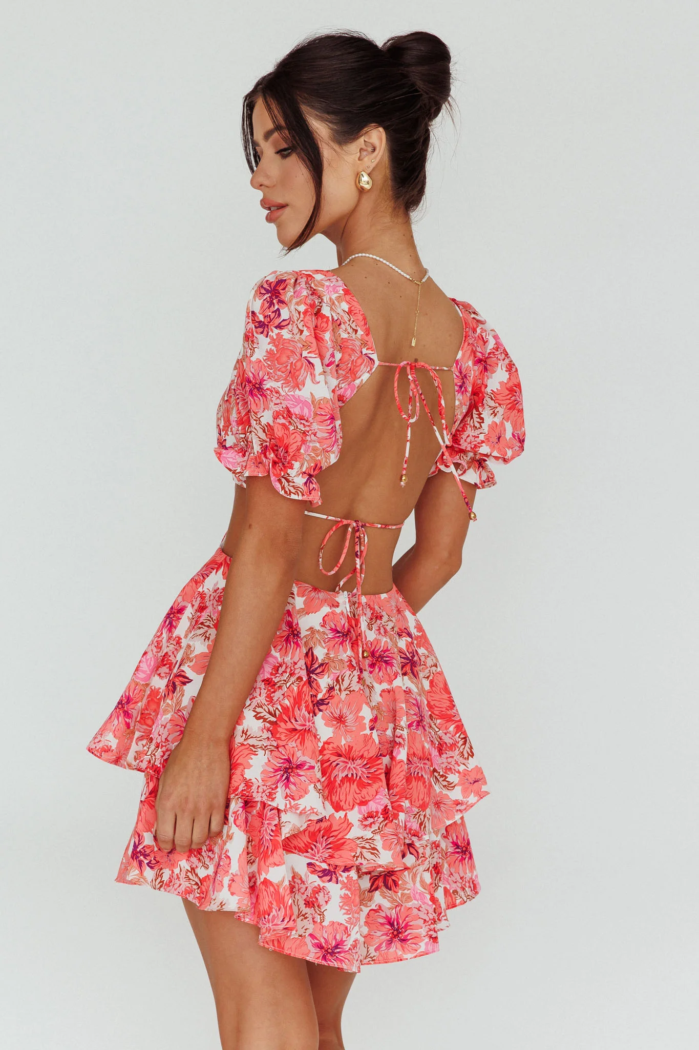 Orianthi Cut-Out Waist Mini Dress Floral Pink - Sonourner