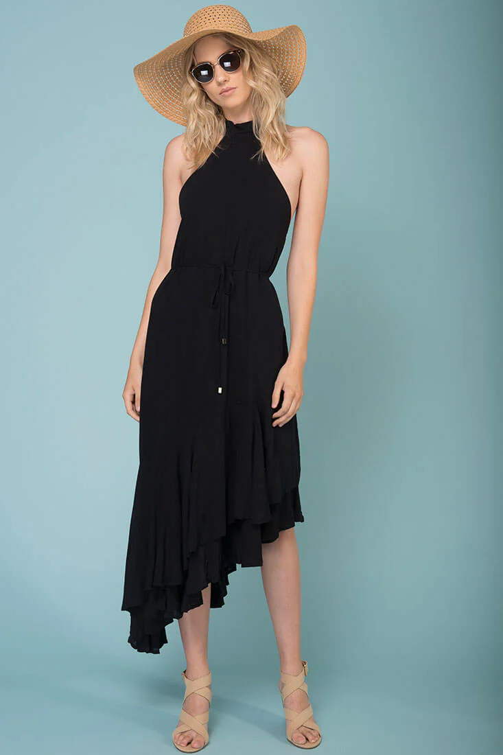 Myah Open Back Midi Dress Black - Sonourner