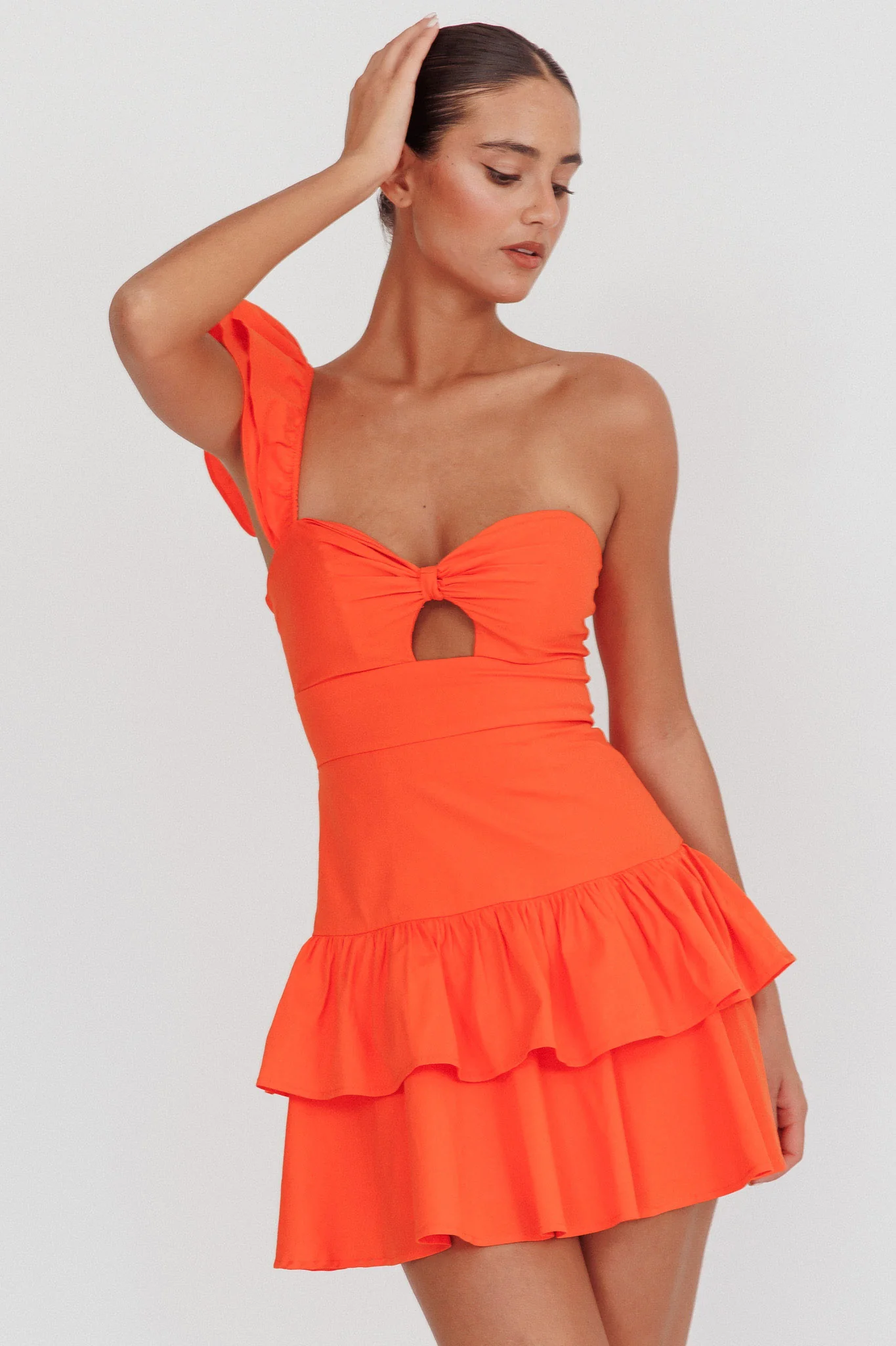 Tea Time One Shoulder Ruffle Mini Dress Tangerine - Sonourner