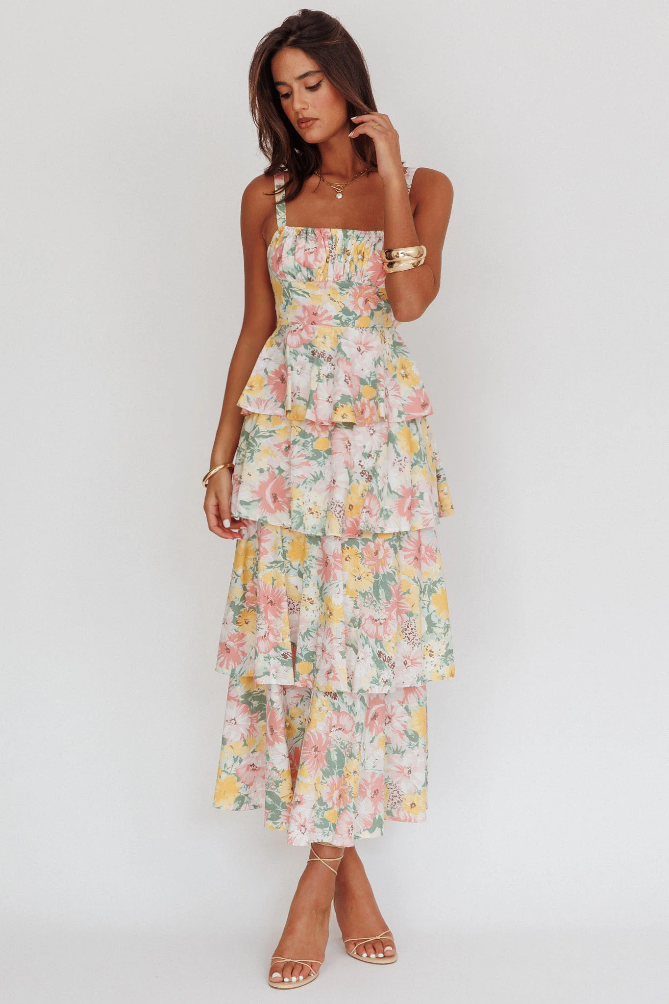 Provence Bloom Tiered Ruffle Maxi Dress Floral - Sonourner