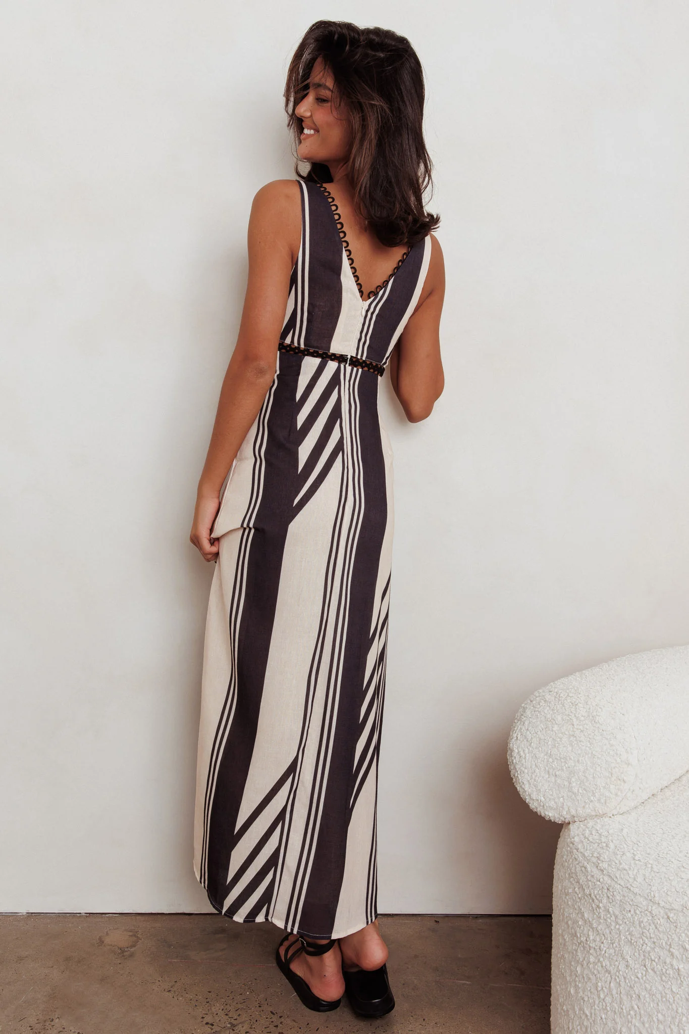 Cambria Sleeveless Striped Maxi Dress Black - Sonourner