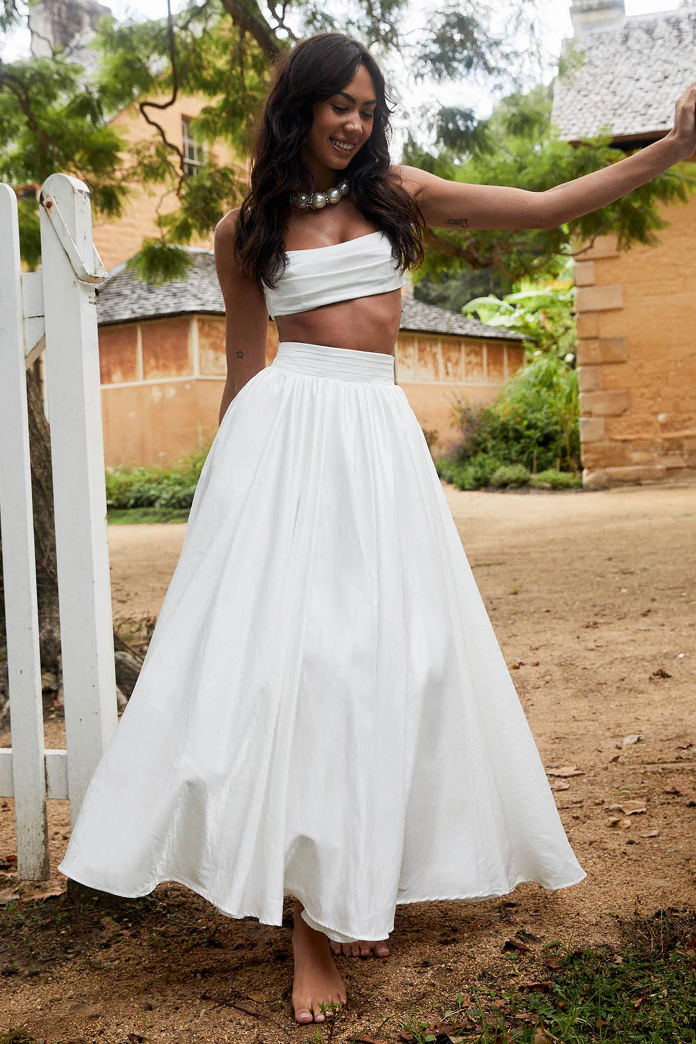 Love Songs Tied Back Maxi Skirt White - Sonourner
