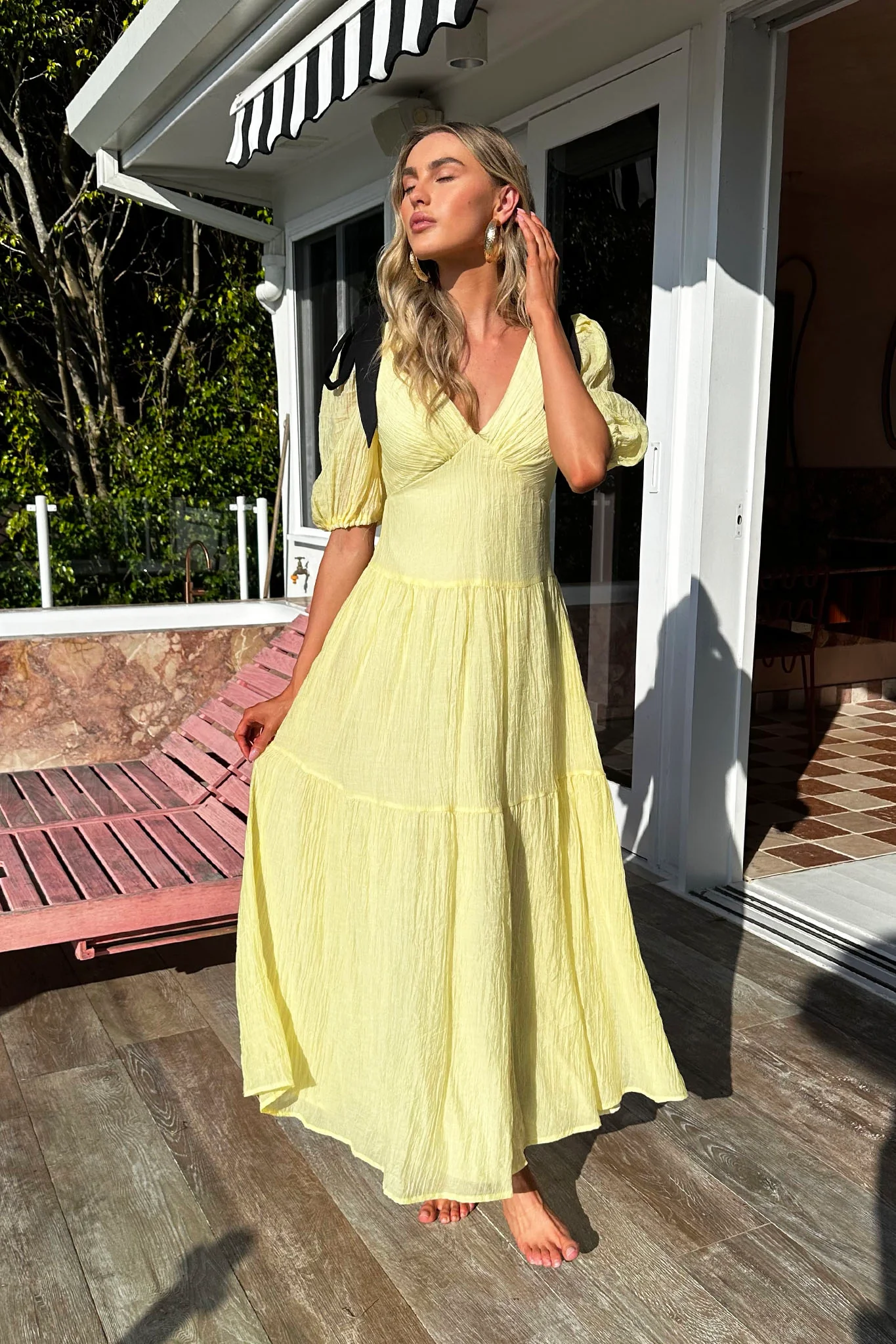 Sinta Bow Shoulder Puff Sleeve Maxi Dress Lemon - Sonourner