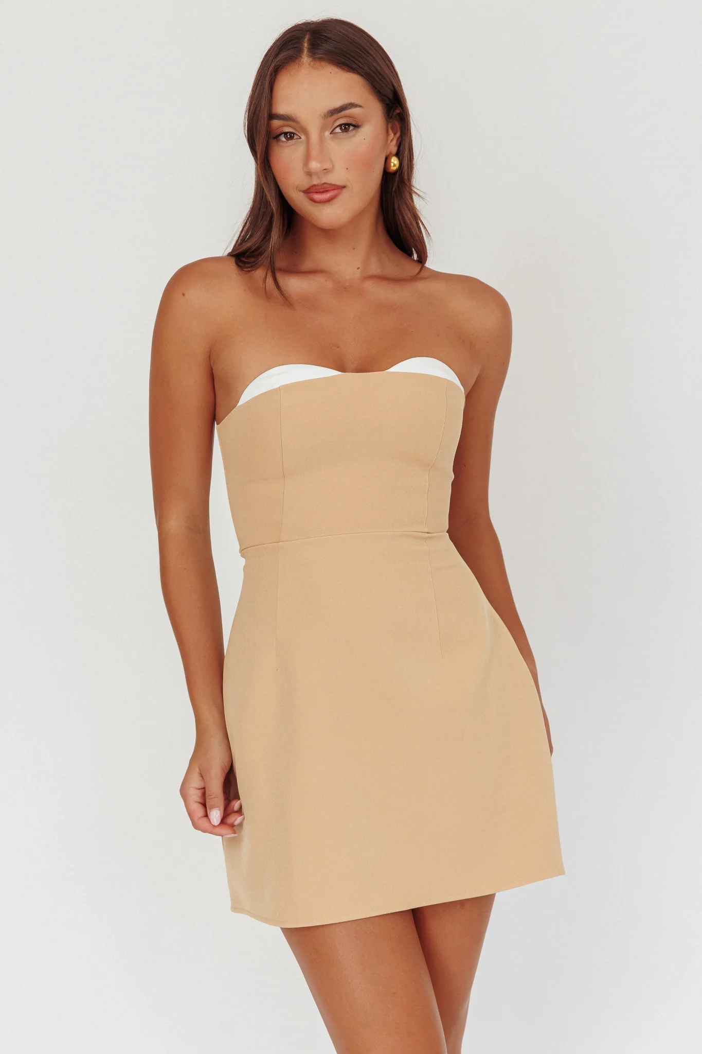 Hillara Strapless Mini Dress Tan - Sonourner