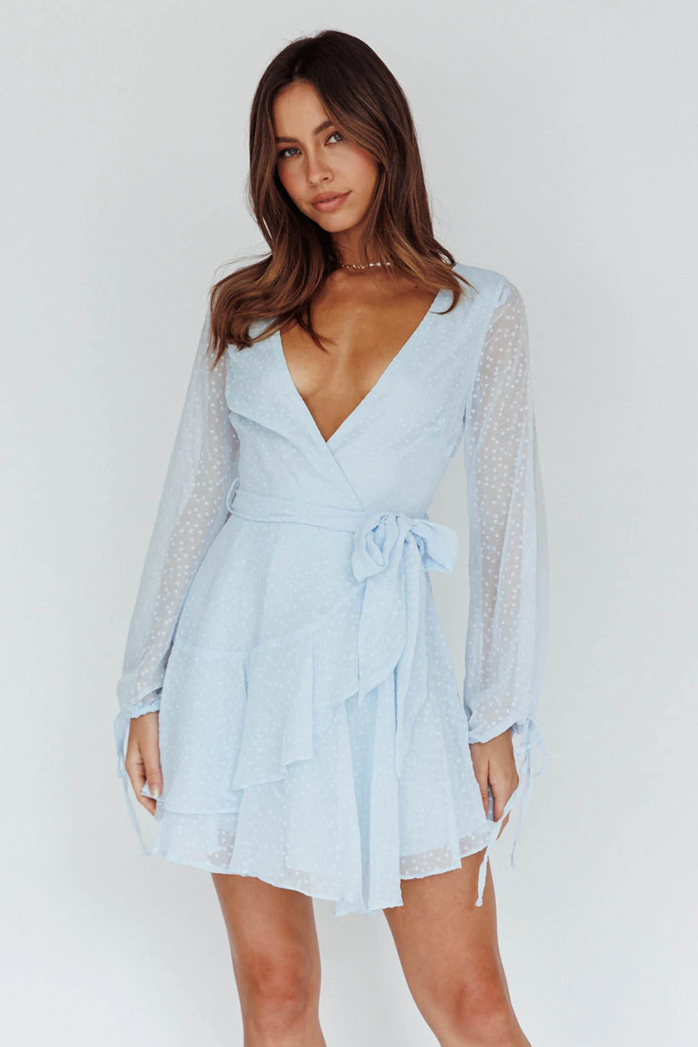 Sheri Hail Spot Chiffon Dress Blue - Sonourner