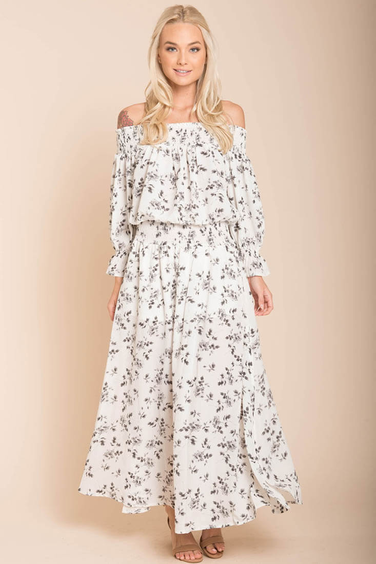 Aiyana High Slit Floral Maxi Dress White - Sonourner