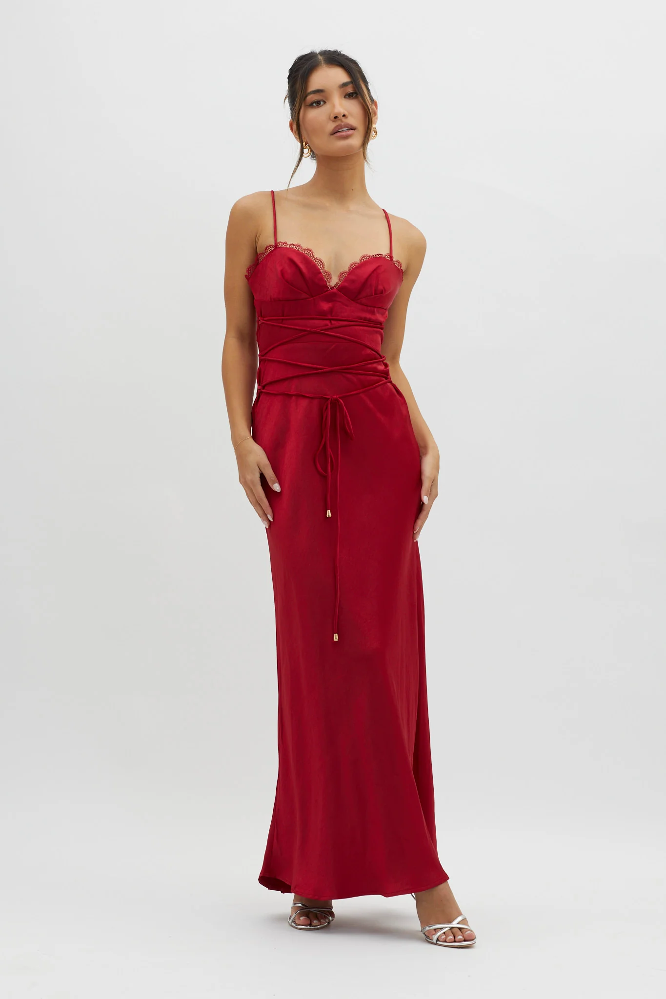 Silver Lining String Tie Waist Dress Red - Sonourner