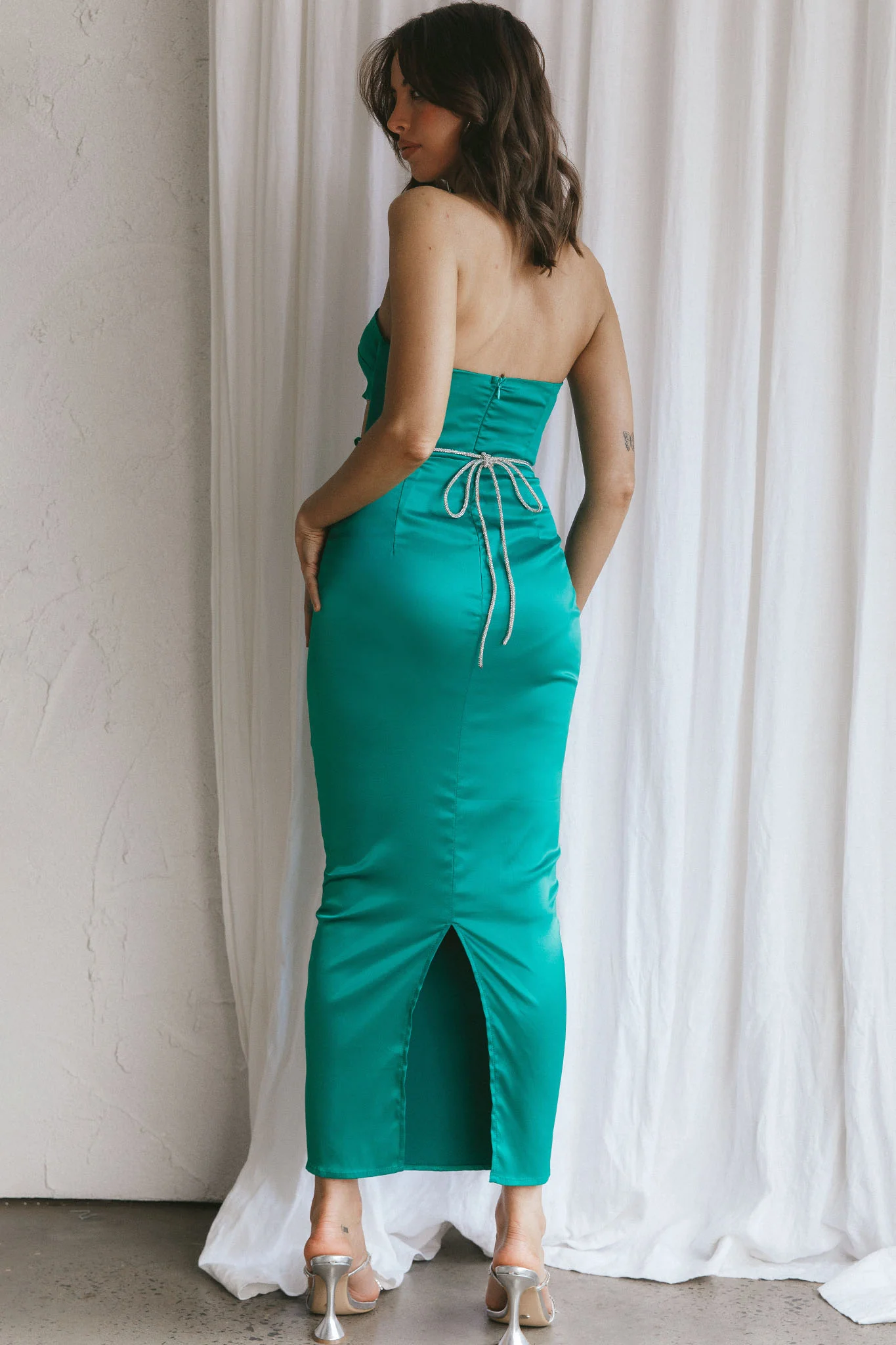 Nohemi Strapless Diamante Maxi Dress Green - Sonourner