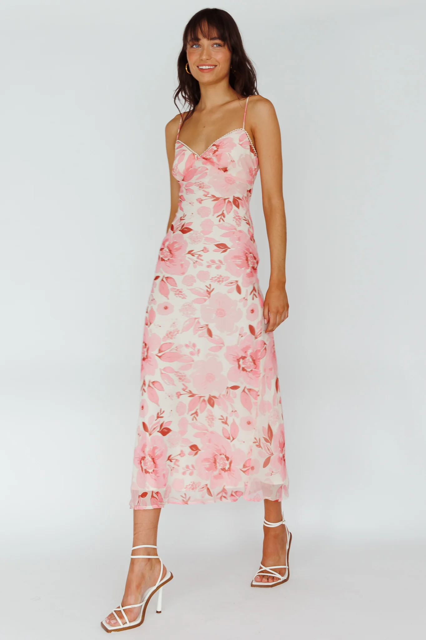 Egypt Cami Strap Midi Dress Floral Pink - Sonourner
