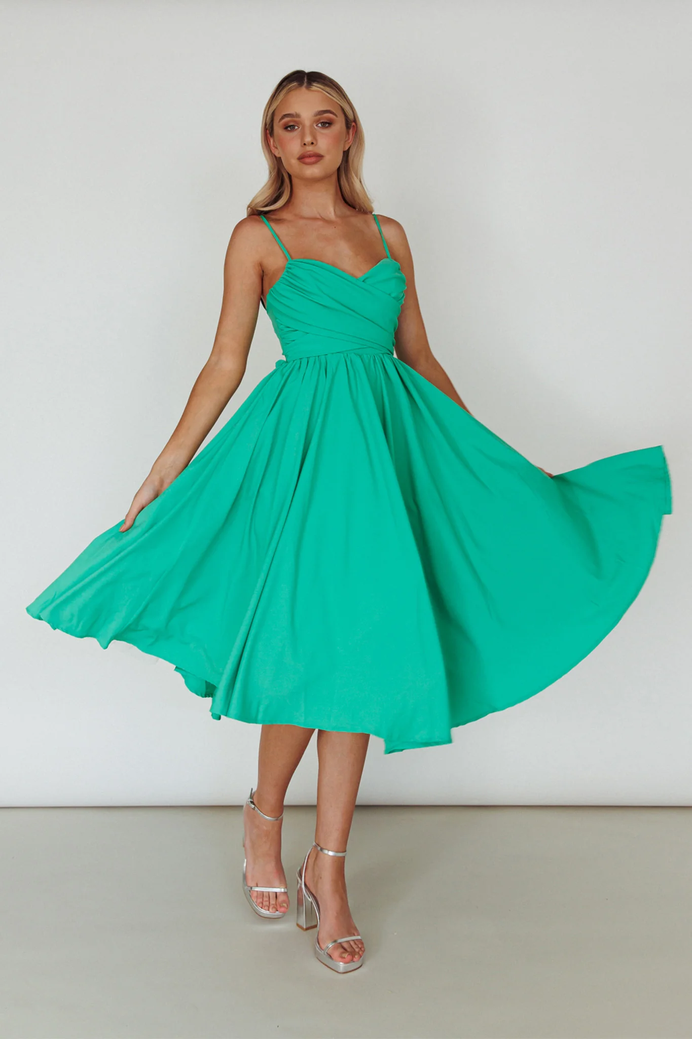 Salome Tied Back Knee Length Dress Green - Sonourner