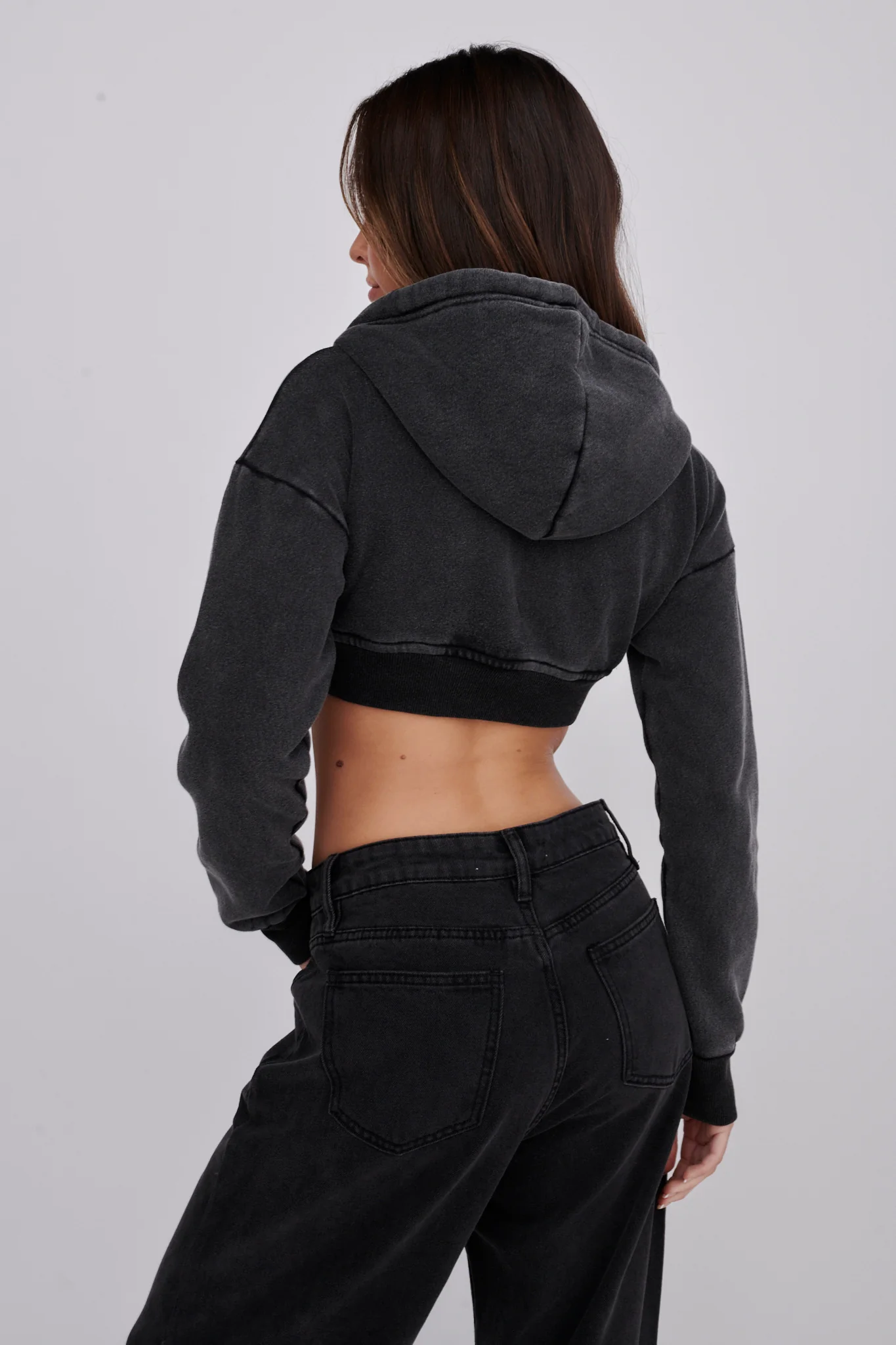 Alias Crop Hoodie Jacket Washed Black - Sonourner