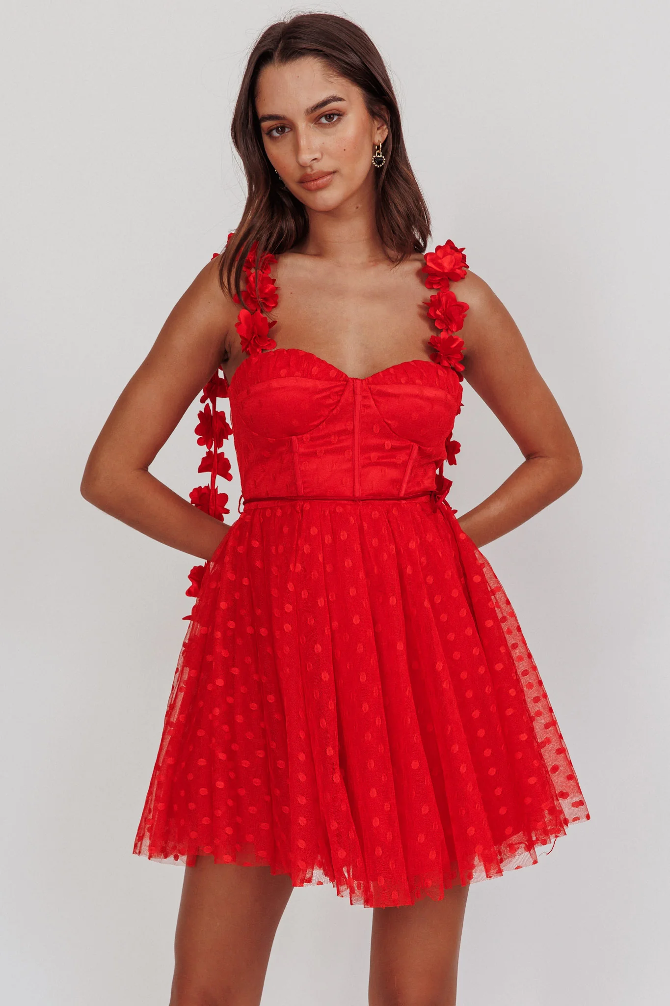 Fairytale Dream Floral Strap Mini Dress Red - Sonourner