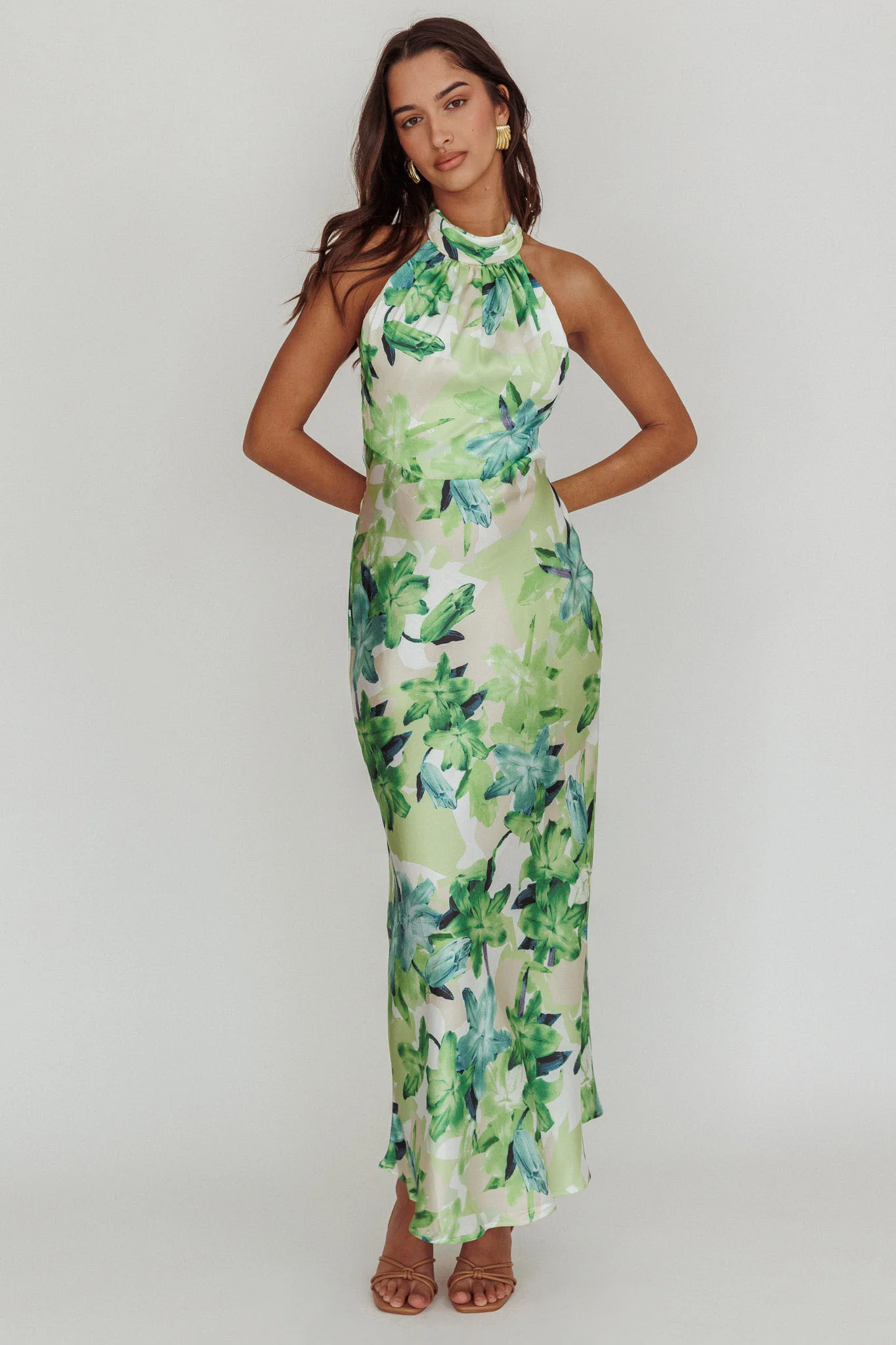 Shana Halterneck Maxi Dress Floral Green - Sonourner