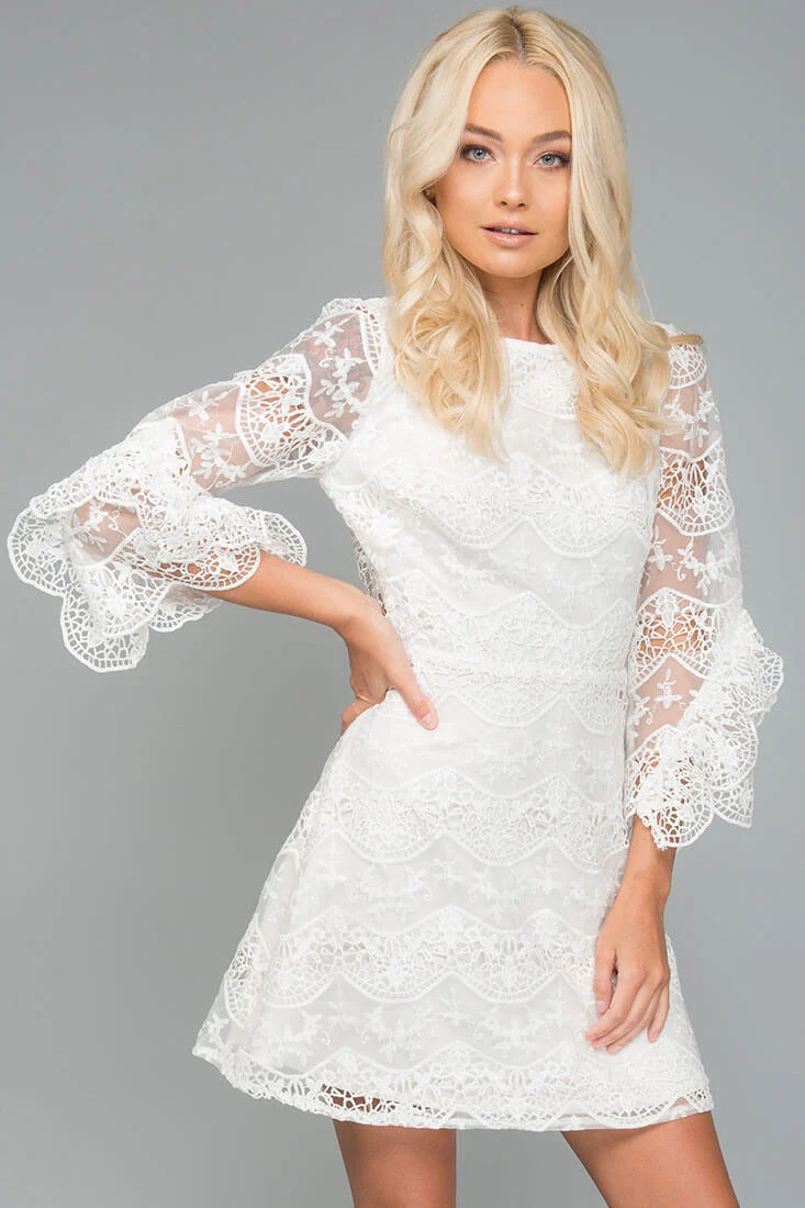 Elena Embroidered Going Out Dress White - Sonourner