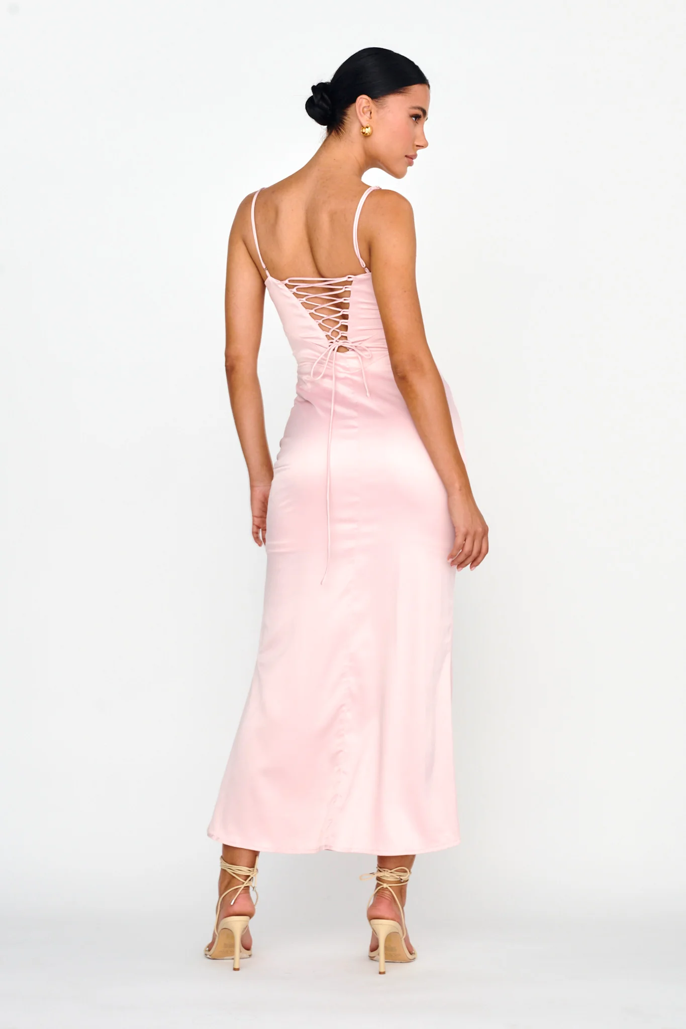 Teneal Lace-Up Back Midi Dress Blush - Sonourner