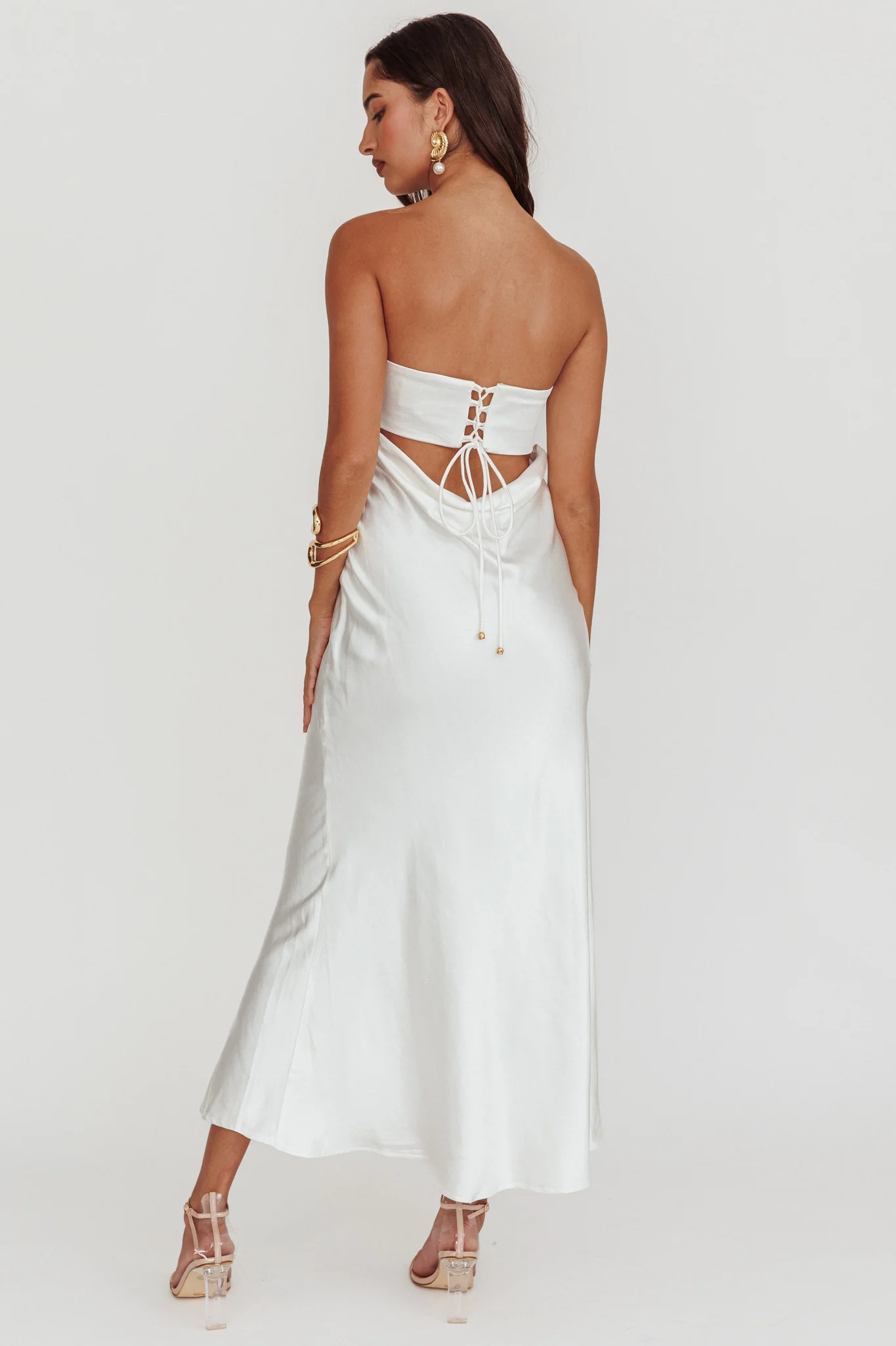 Moon Song Strapless Laced Back Dress Off White - Sonourner