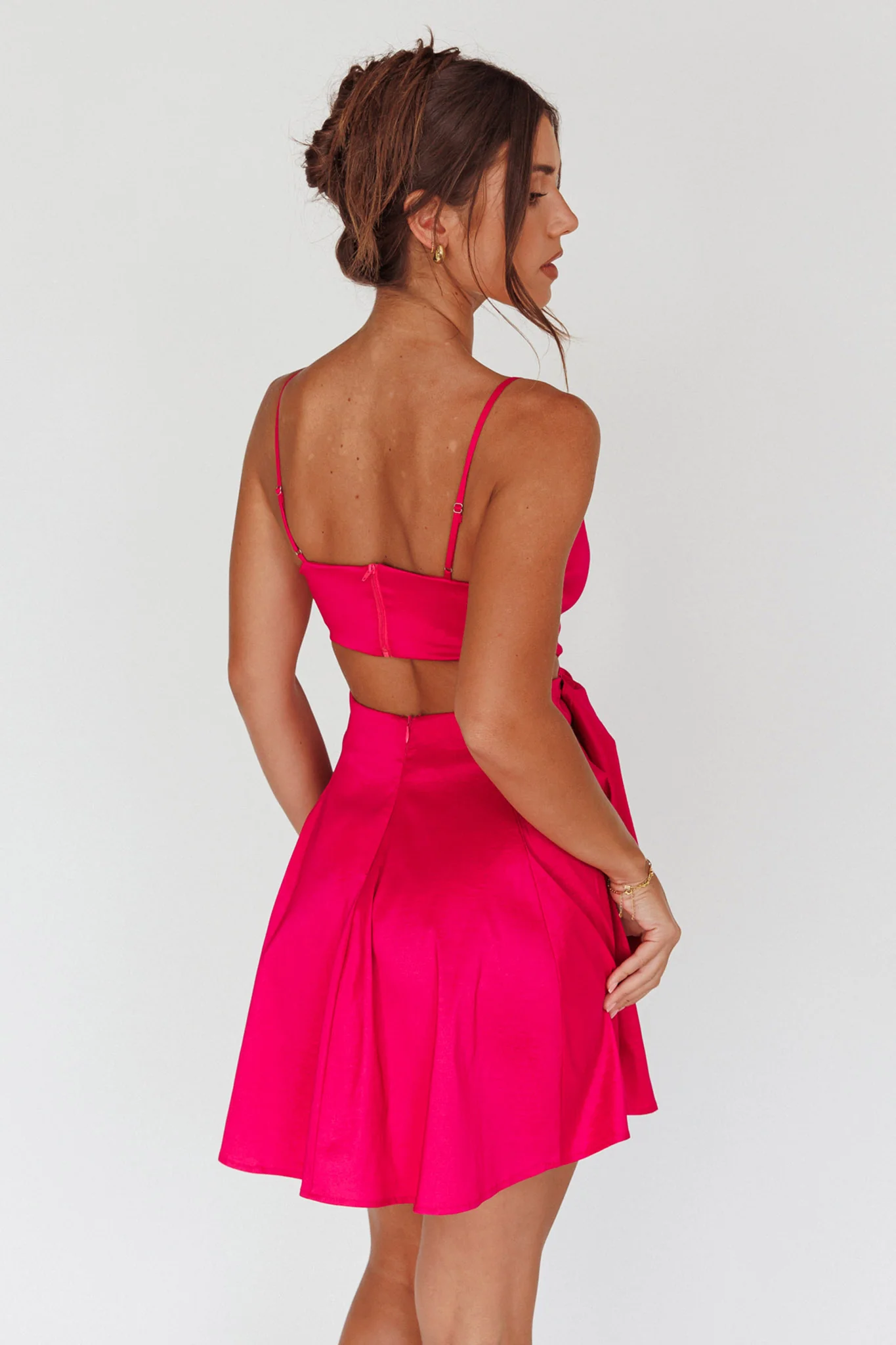 Life Is Rosy Large Bow Mini Dress Fuchsia - Sonourner