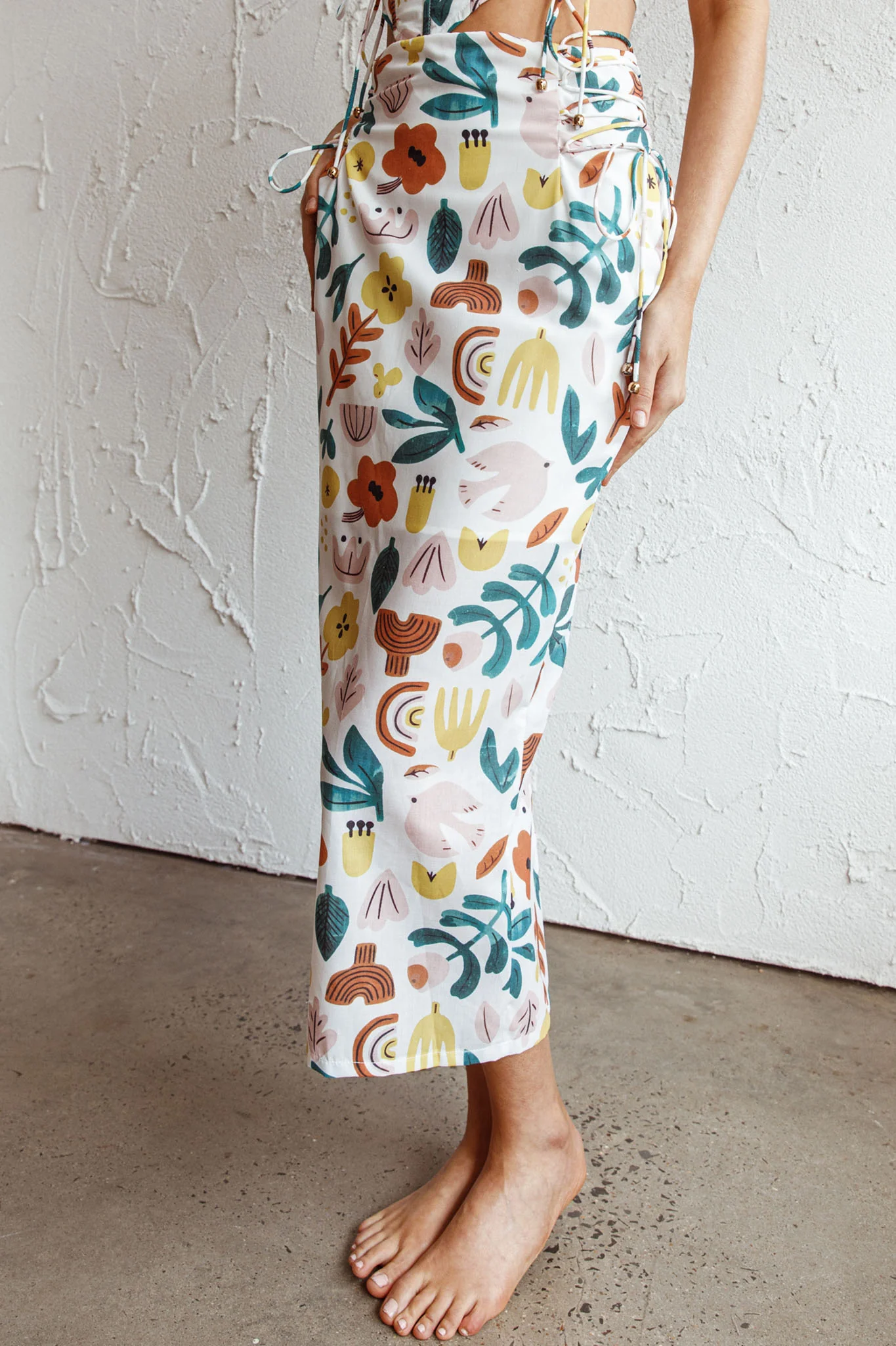 Graziella Lace Up Midi Skirt White Base - Sonourner