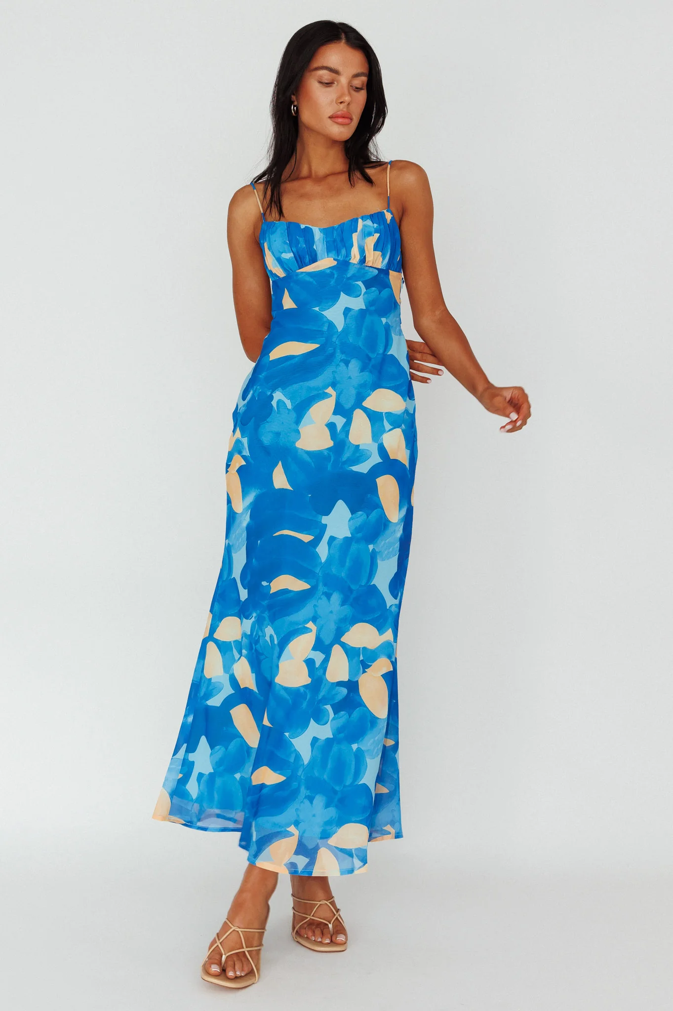 Nerida Twist Back Maxi Dress Print Blue - Sonourner