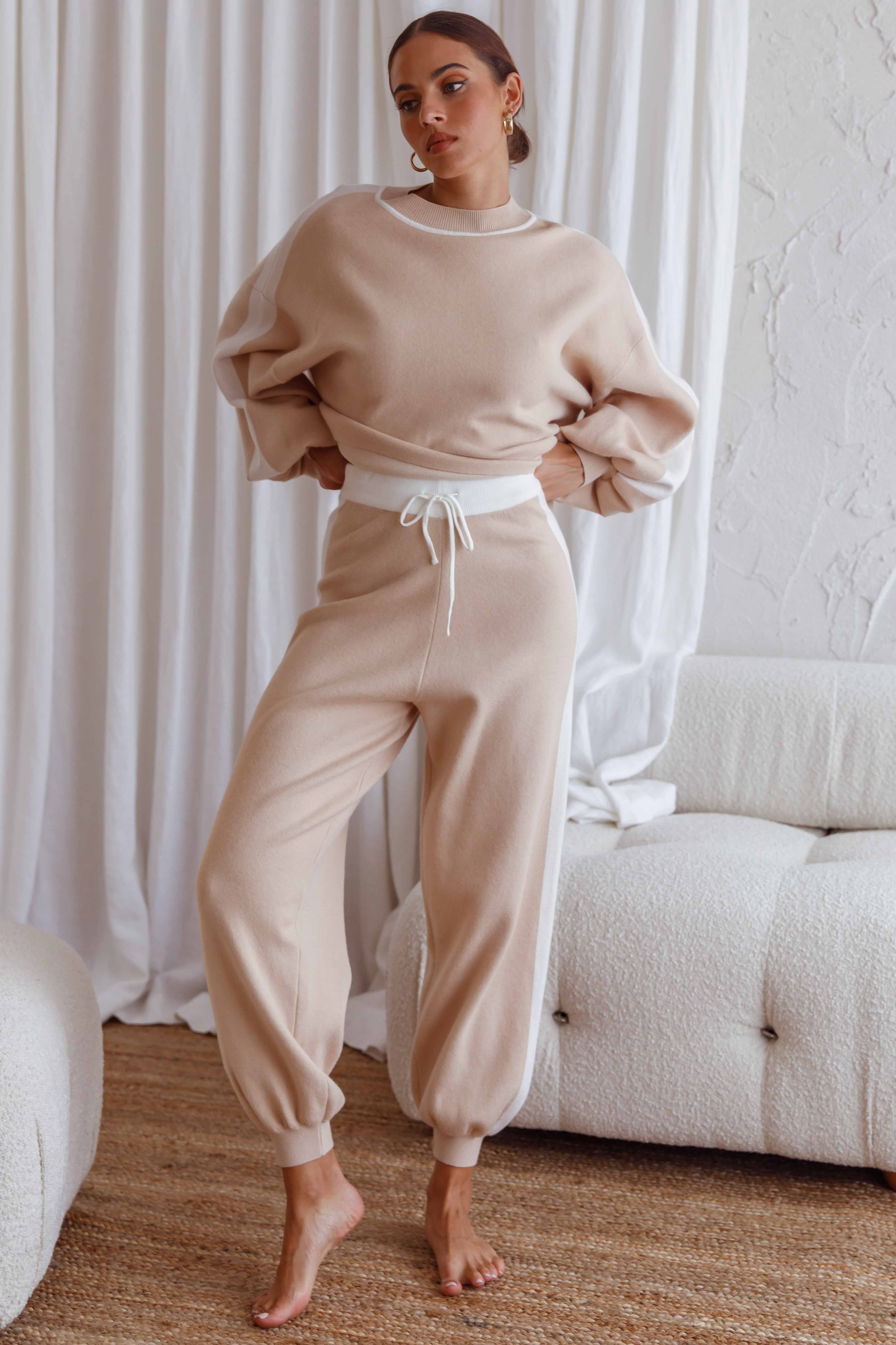 Take Me Back Brushed Knit Jogger Pants Beige - Sonourner