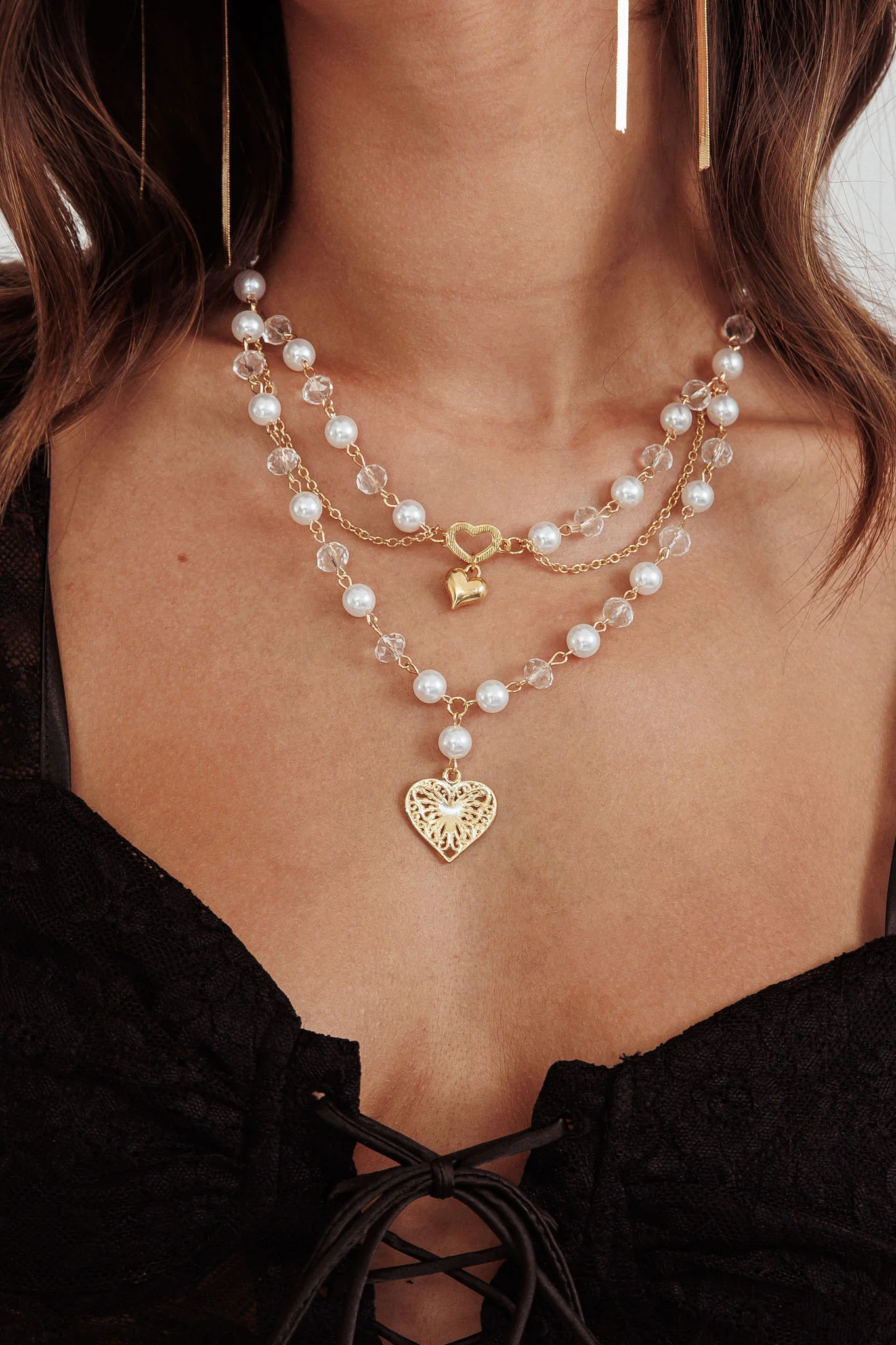 Venus Heart & Pearl Multi-Strand Necklace Gold - Sonourner