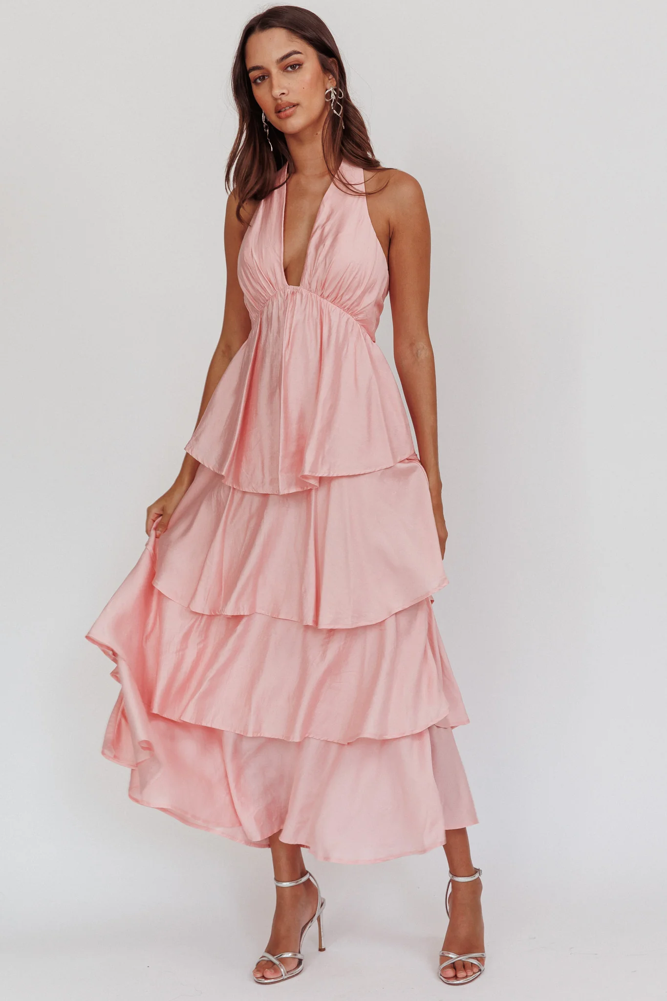 Catalina Tiered Ruffle Maxi Dress Dusty Rose - Sonourner