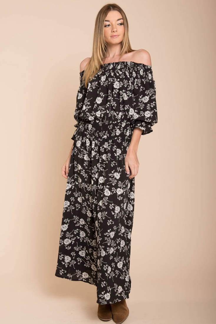 Aiyana High Slit Floral Maxi Dress Black - Sonourner