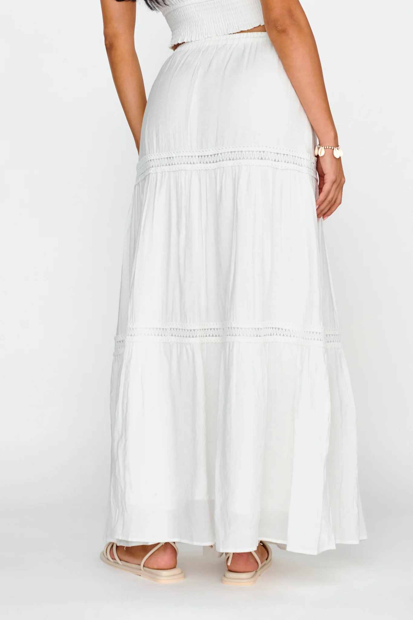Canyon Cove Crochet Trim Maxi Skirt White - Sonourner