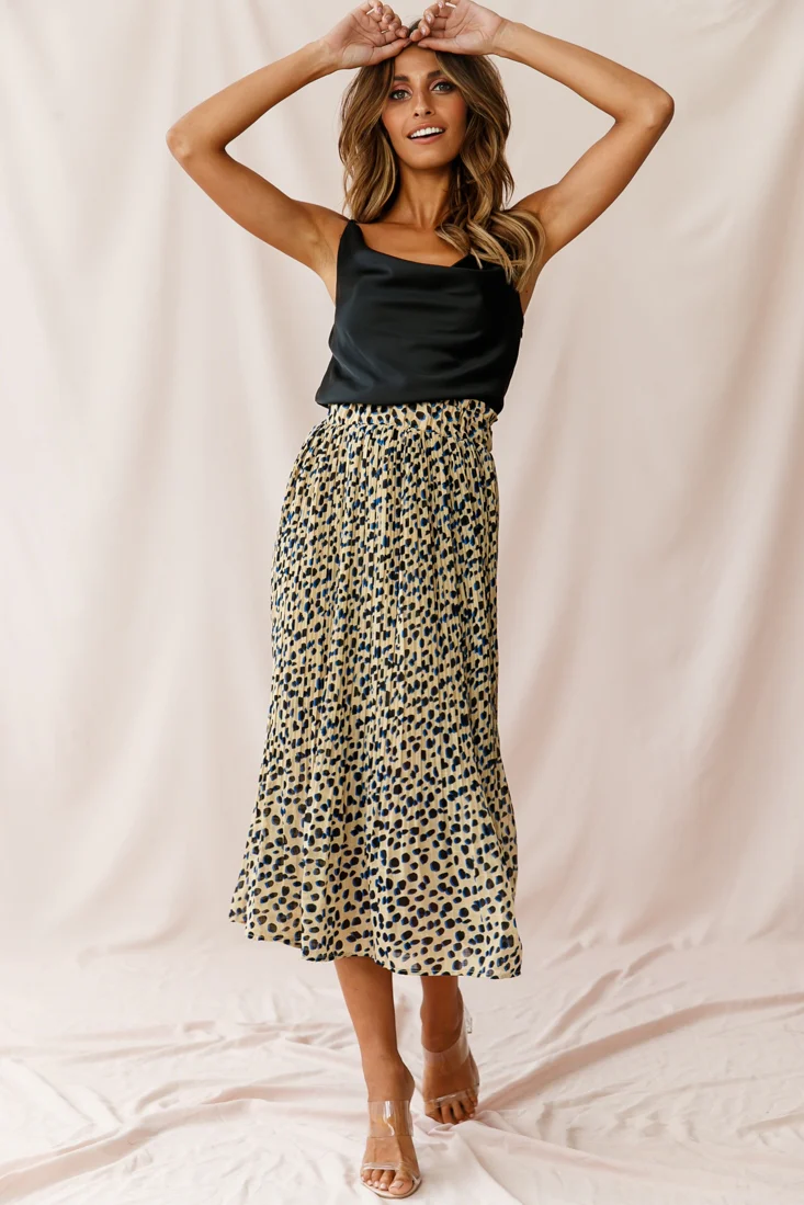 Caroline Accordion Pleat Midi Skirt Animal Print Beige - Sonourner