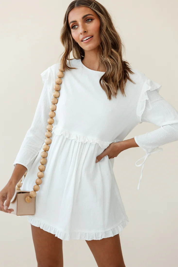 Marion Long Sleeve Shift Dress White - Sonourner