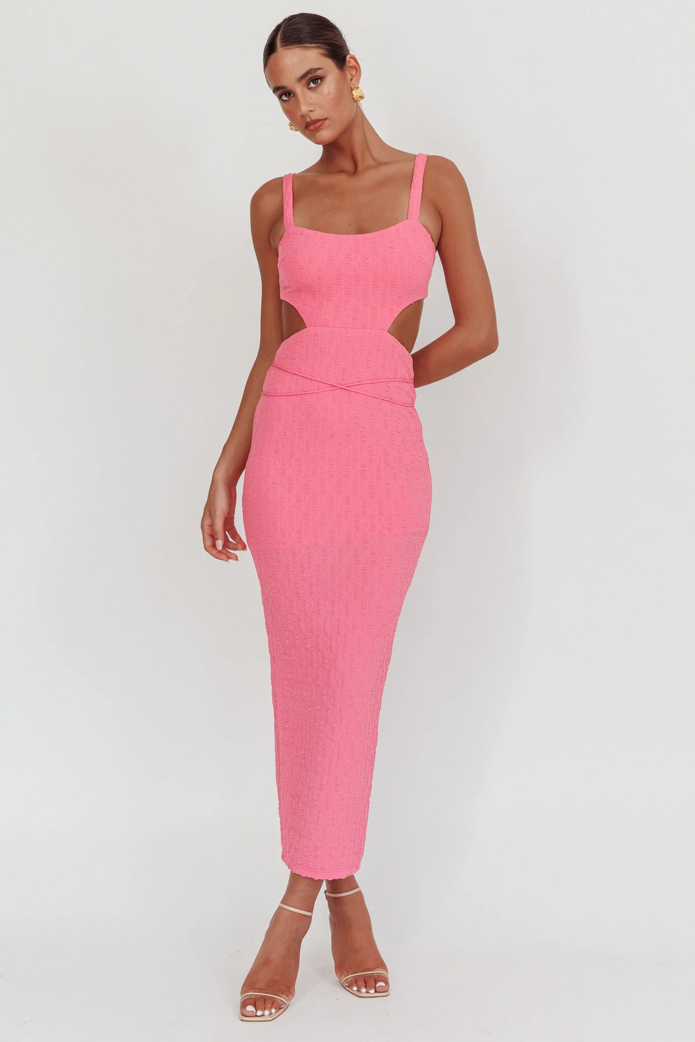Piera Cut-Out Waist Maxi Dress Hot Pink - Sonourner