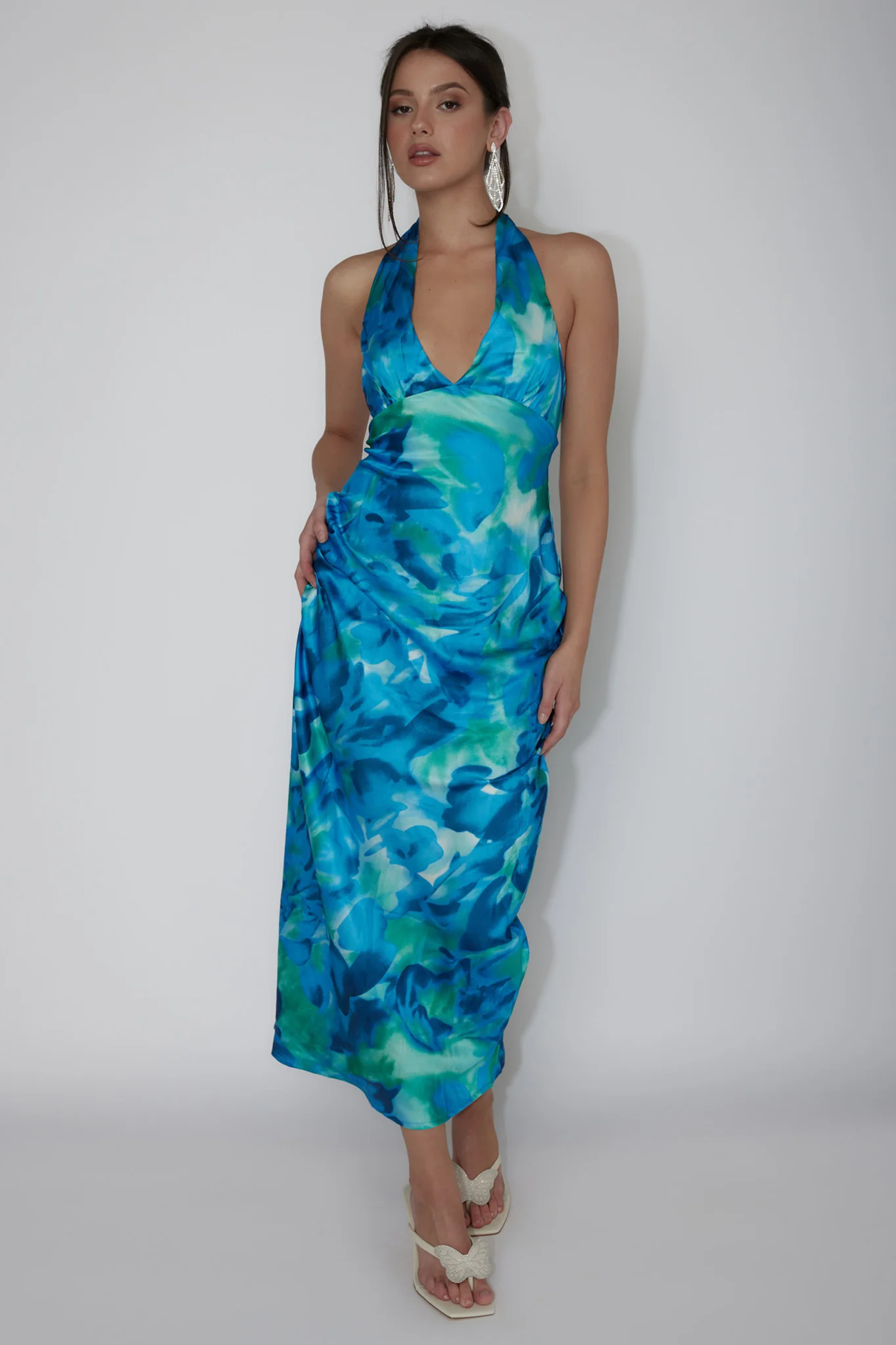 Martia Halterneck Maxi Dress Floral Green - Sonourner