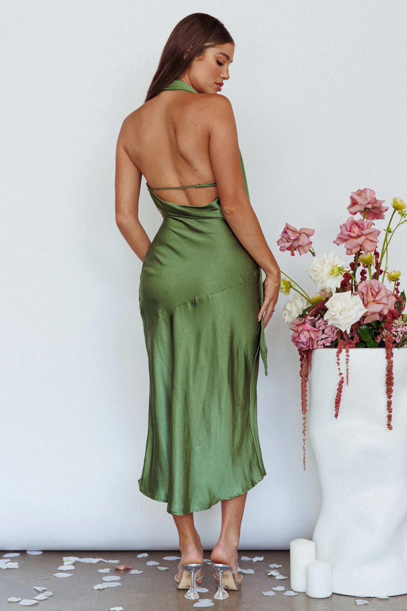 Italian Summer Tie Neck Midi Dress Olive - Sonourner