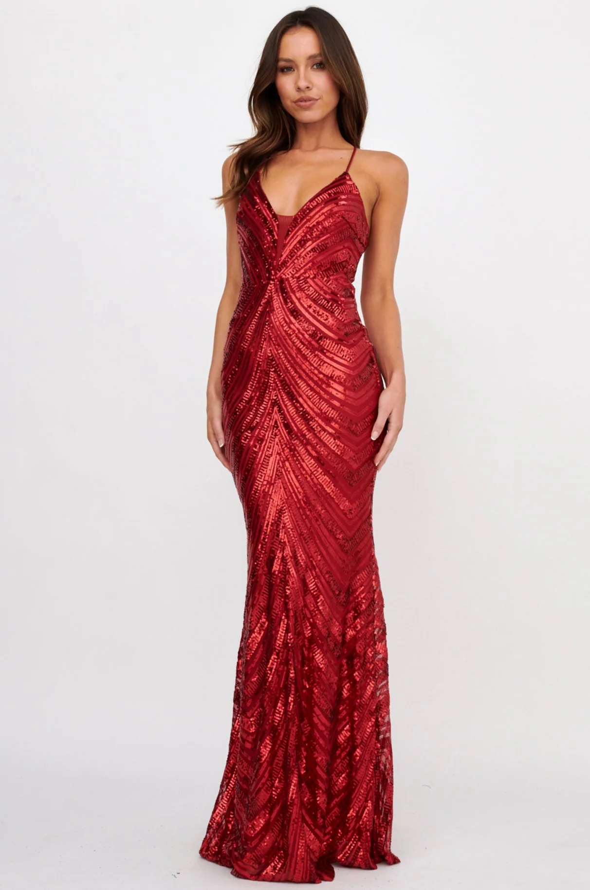 Dalila Open Tied Back Sequin Maxi Dress Red - Sonourner