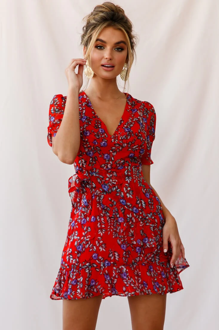 Edie V-Neck Chiffon Dress Red - Sonourner