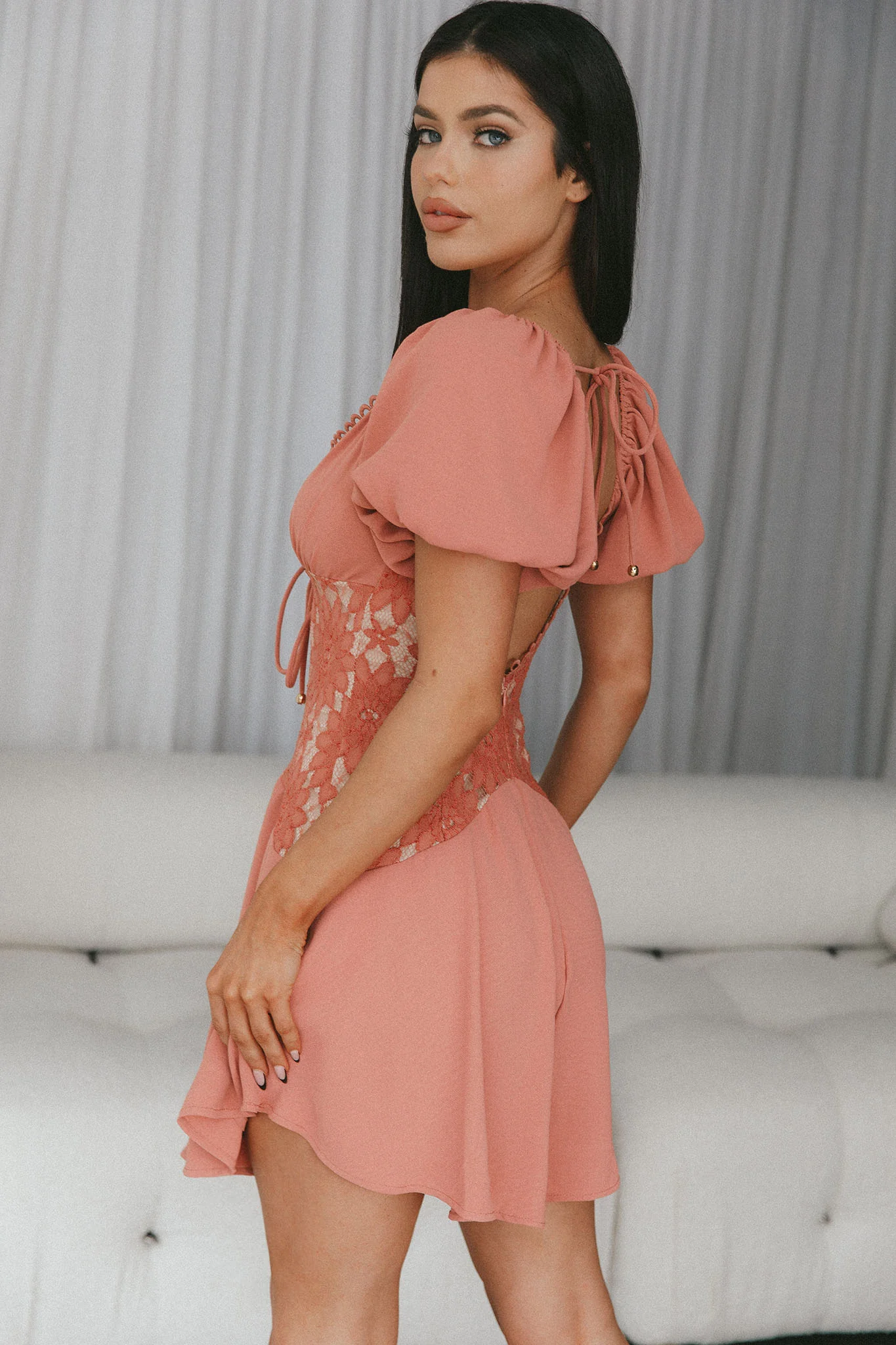 Mielle Lace Bodice Mini Dress Rose - Sonourner