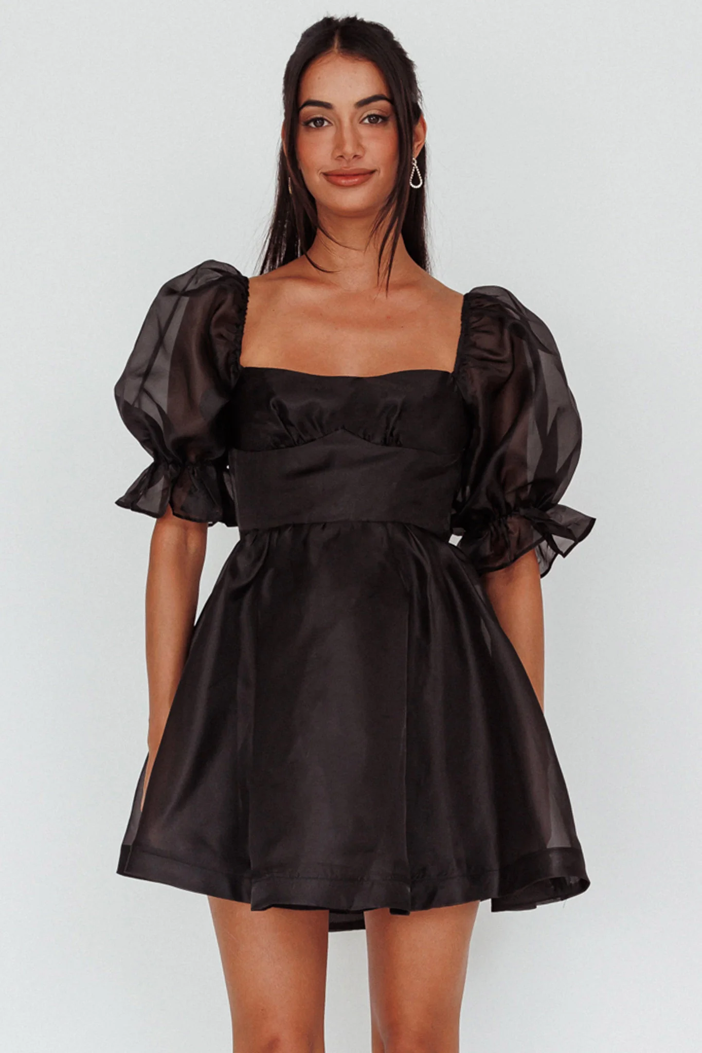 I've Got Sunshine Puff Sleeve Mini Dress Black - Sonourner