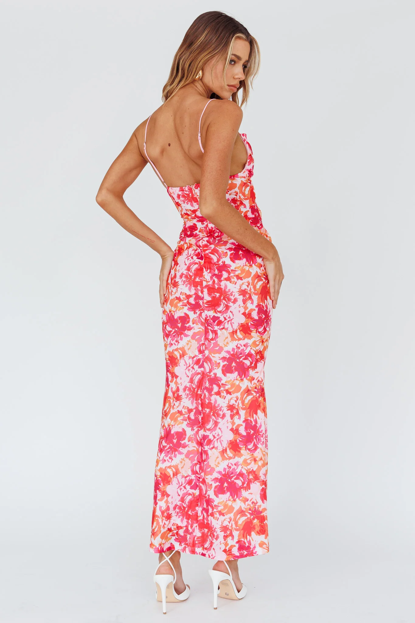 Teava Laced Waist Midi Dress Floral Red - Sonourner