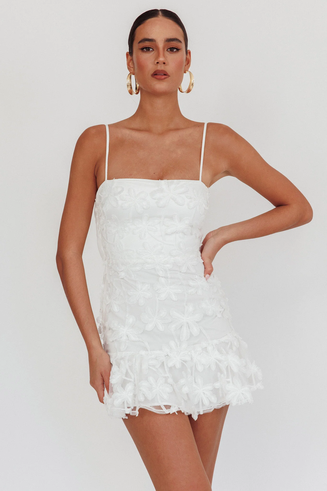 Dori Embellished Mini Dress Palm Tree White - Sonourner