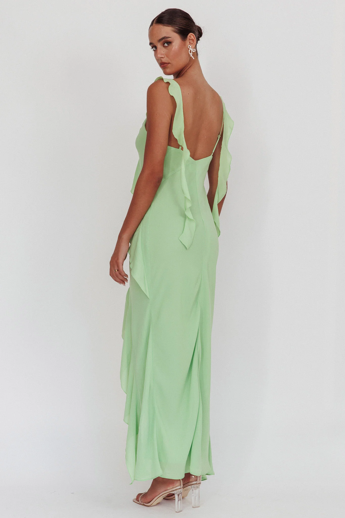 Johannson Ruffle Trim Maxi Dress Pistachio - Sonourner