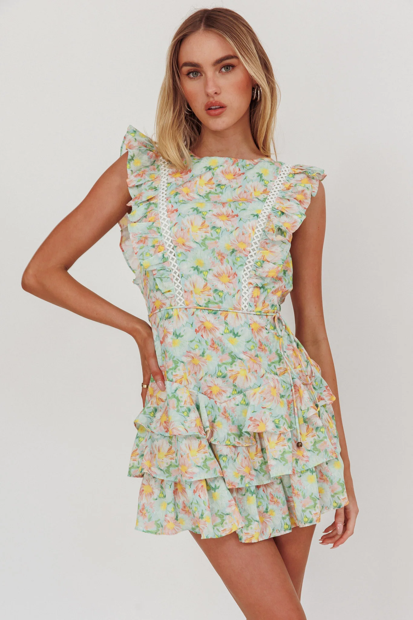 Weekend Muse Sleeveless Layered Frill Romper Floral Multi - Sonourner