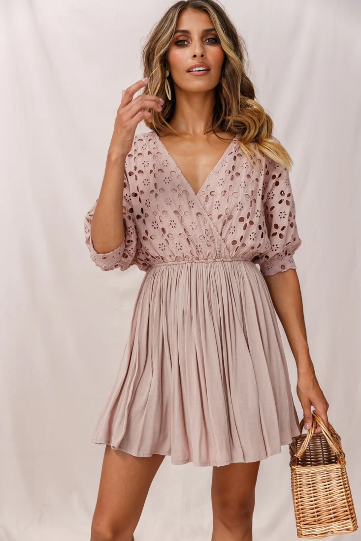 Indi Broderie Anglaise Swing Dress Mocha - Sonourner