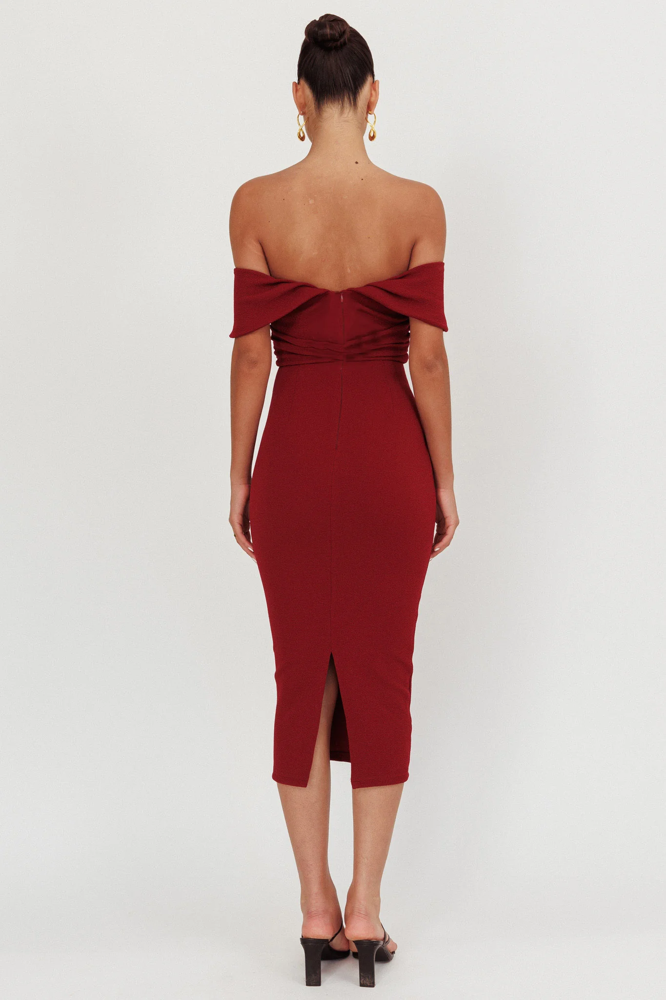 Lillianne Off-Shoulder Midi Dress Wine - Sonourner