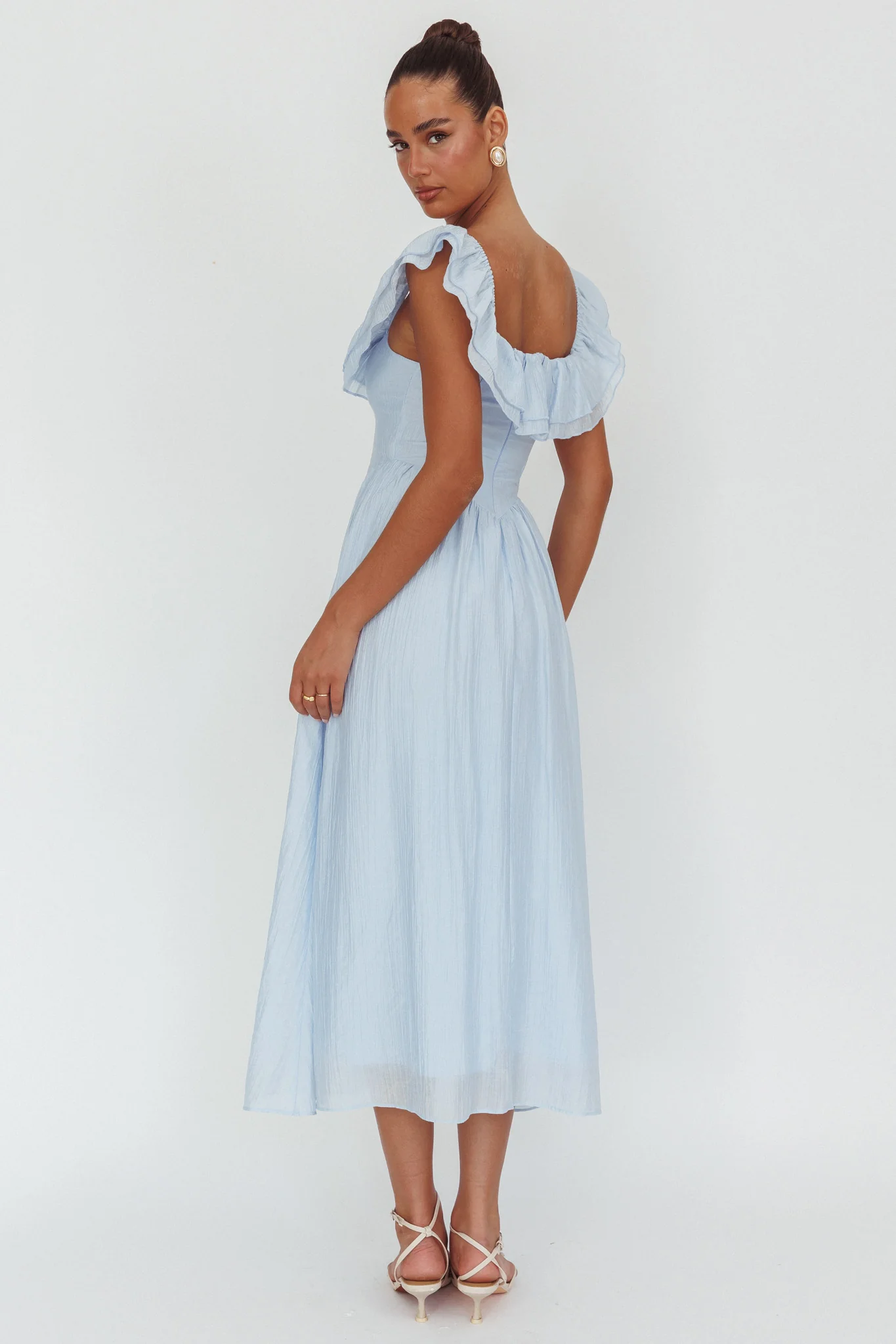 Serinah Basque Waist Off-Shoulder Maxi Dress Blue - Sonourner