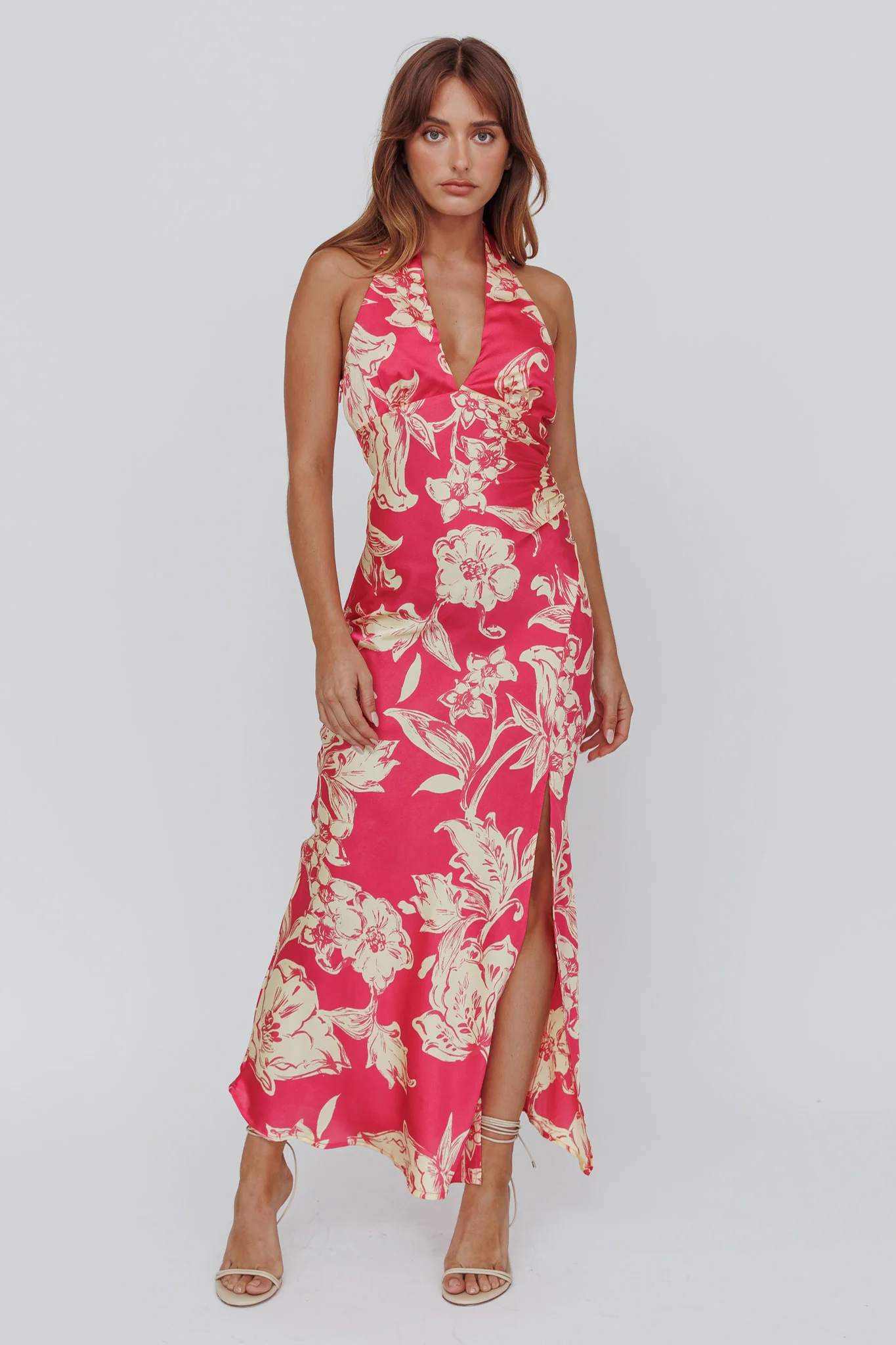 Brighter Days Halterneck Split Midi Dress Fuchsia - Sonourner