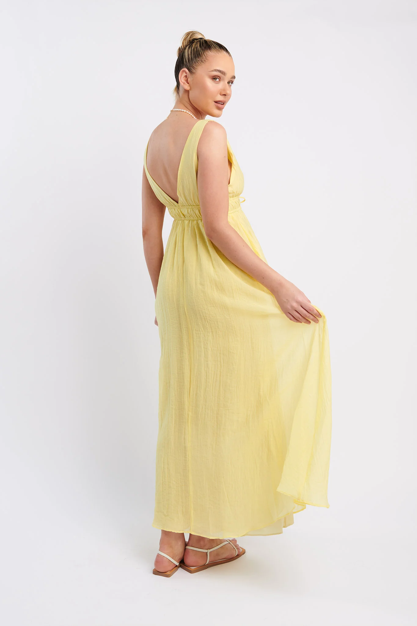 Kylin V-Neck Tied Bust Maxi Dress Lemon - Sonourner
